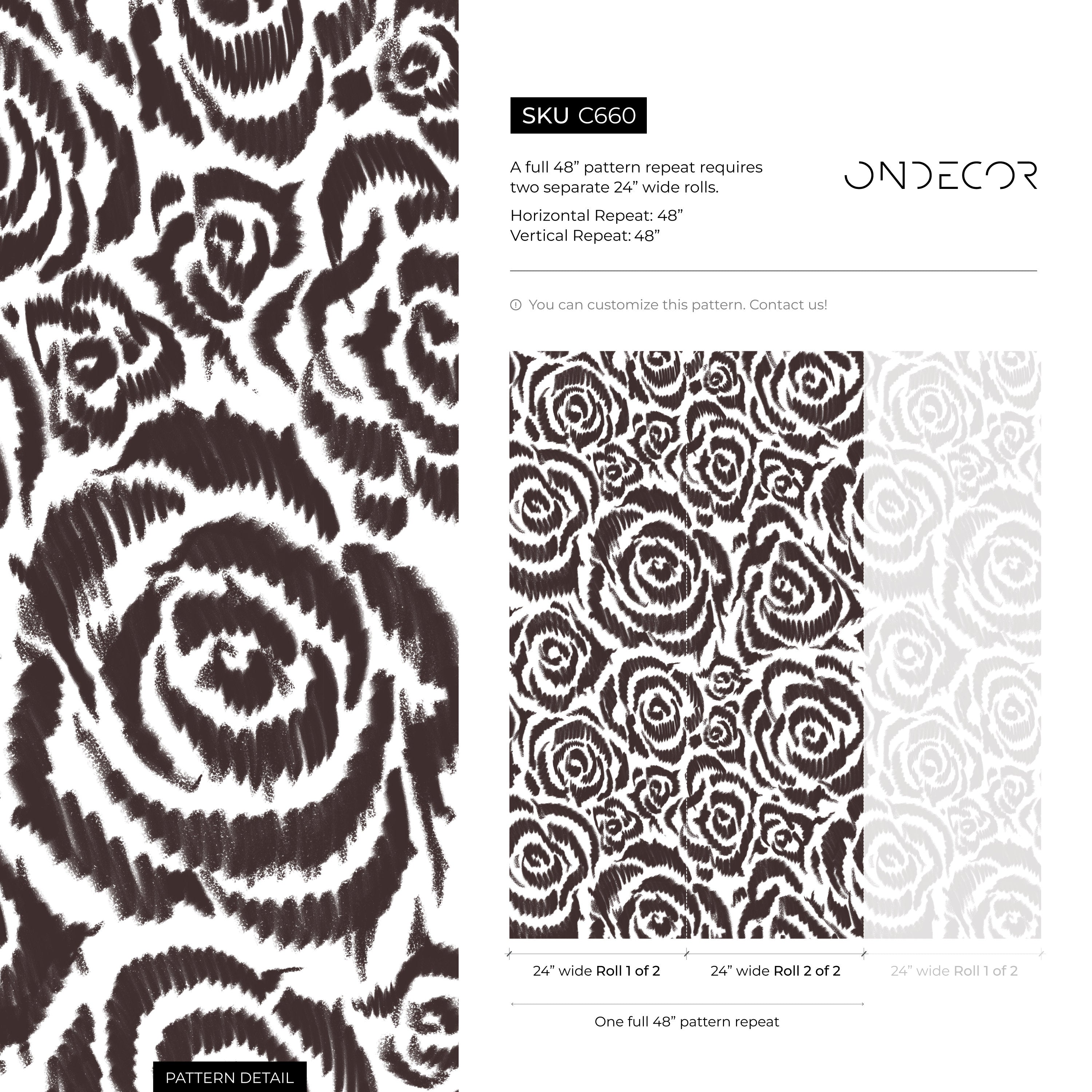 Floral Wallpaper With An Abstract Rose Motif In Brown And White - C660