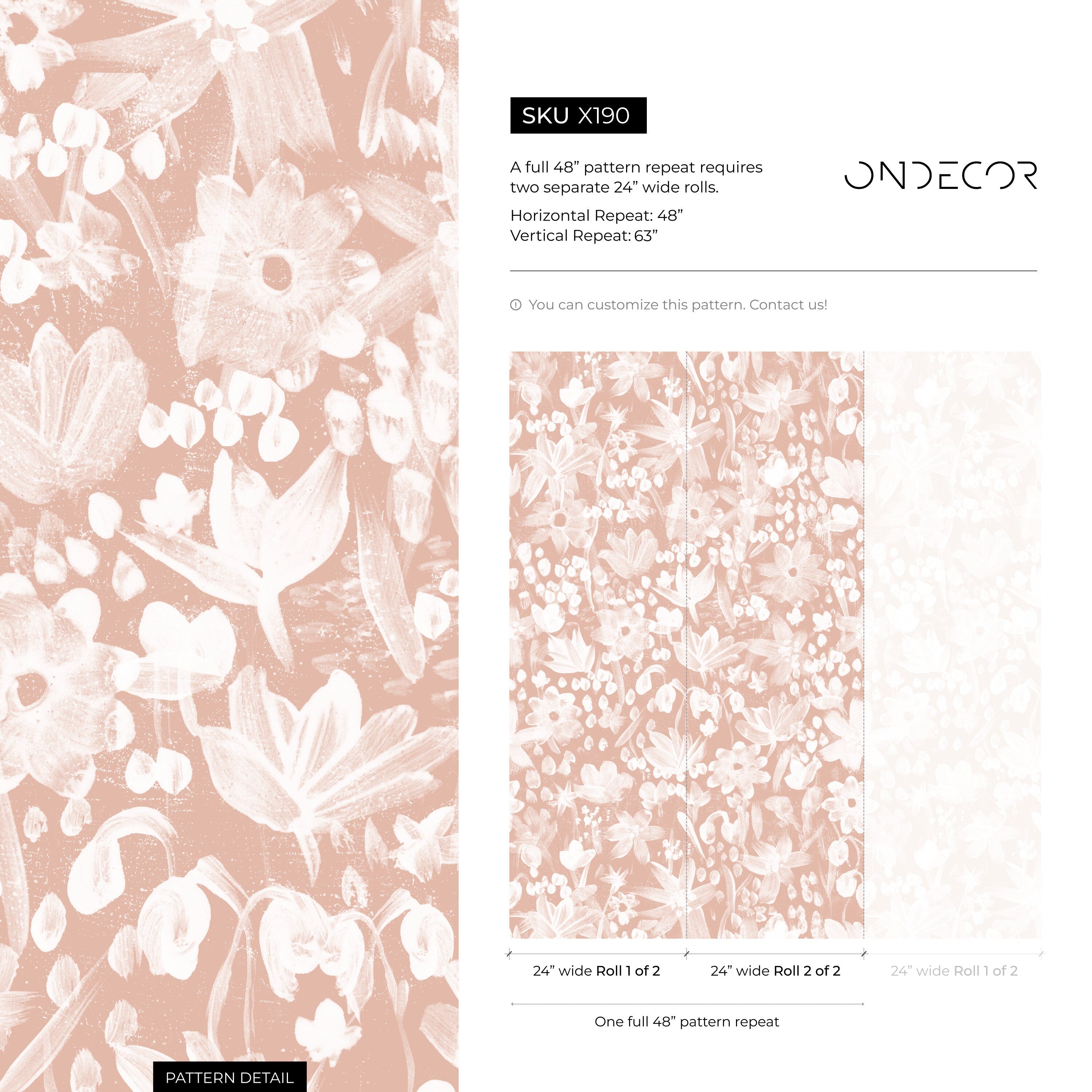 Floral Wallpaper With A Painterly Brushstroke Motif In Pink And Cream - X190