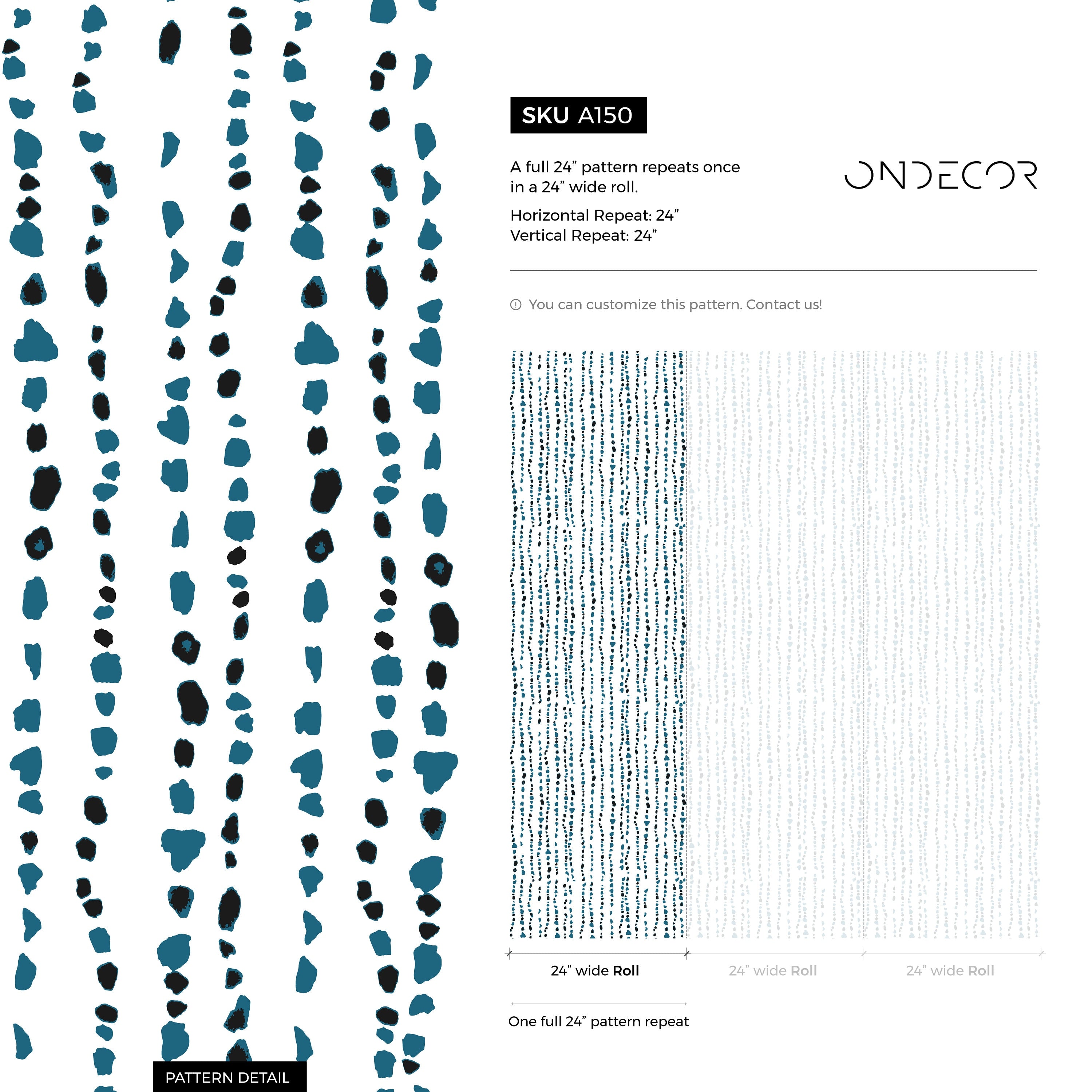 Abstract Wallpaper With Dotted Vertical Stripes In Teal And Black - A150