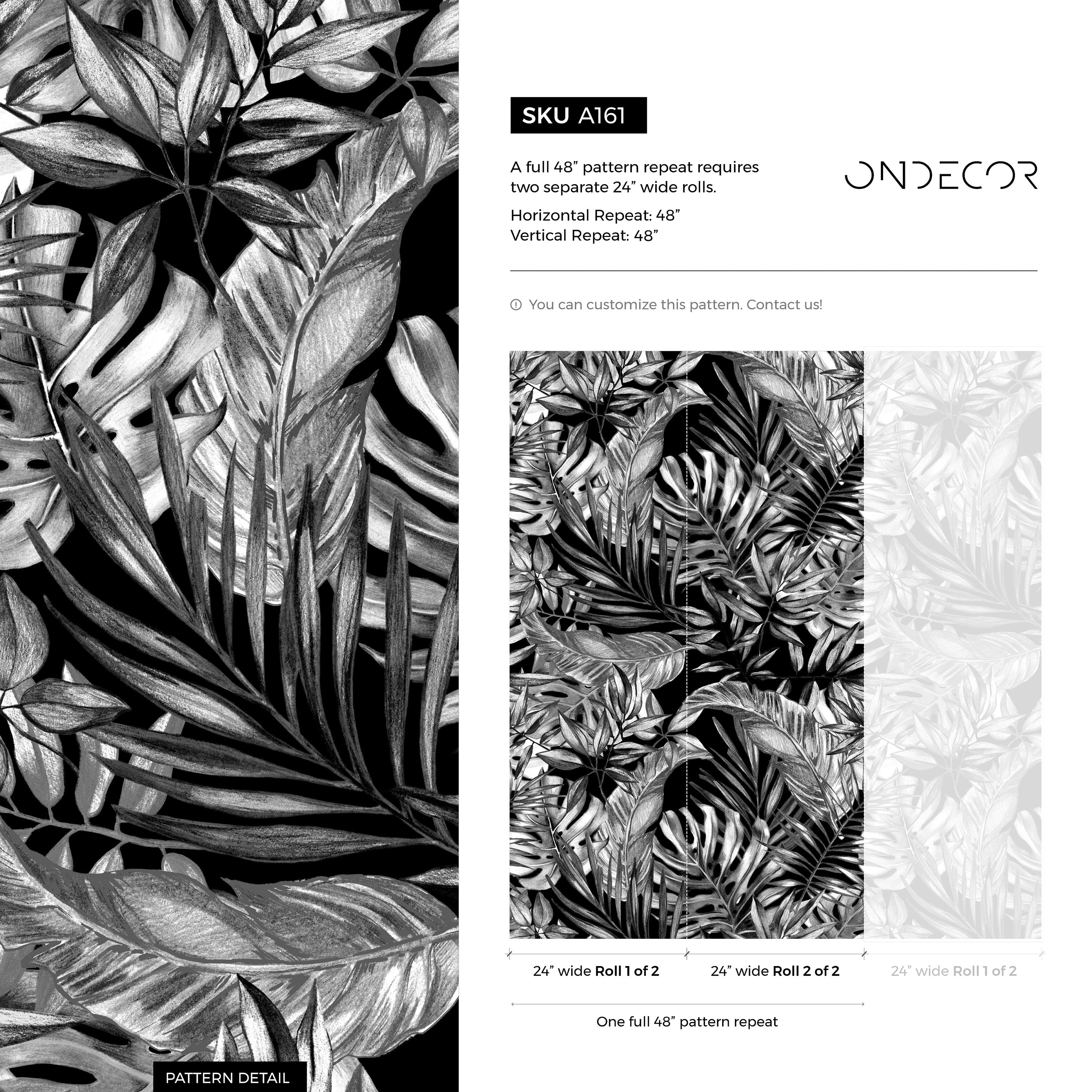 Tropical Wallpaper With A Hand-drawn Jungle Motif In Black And White - A161