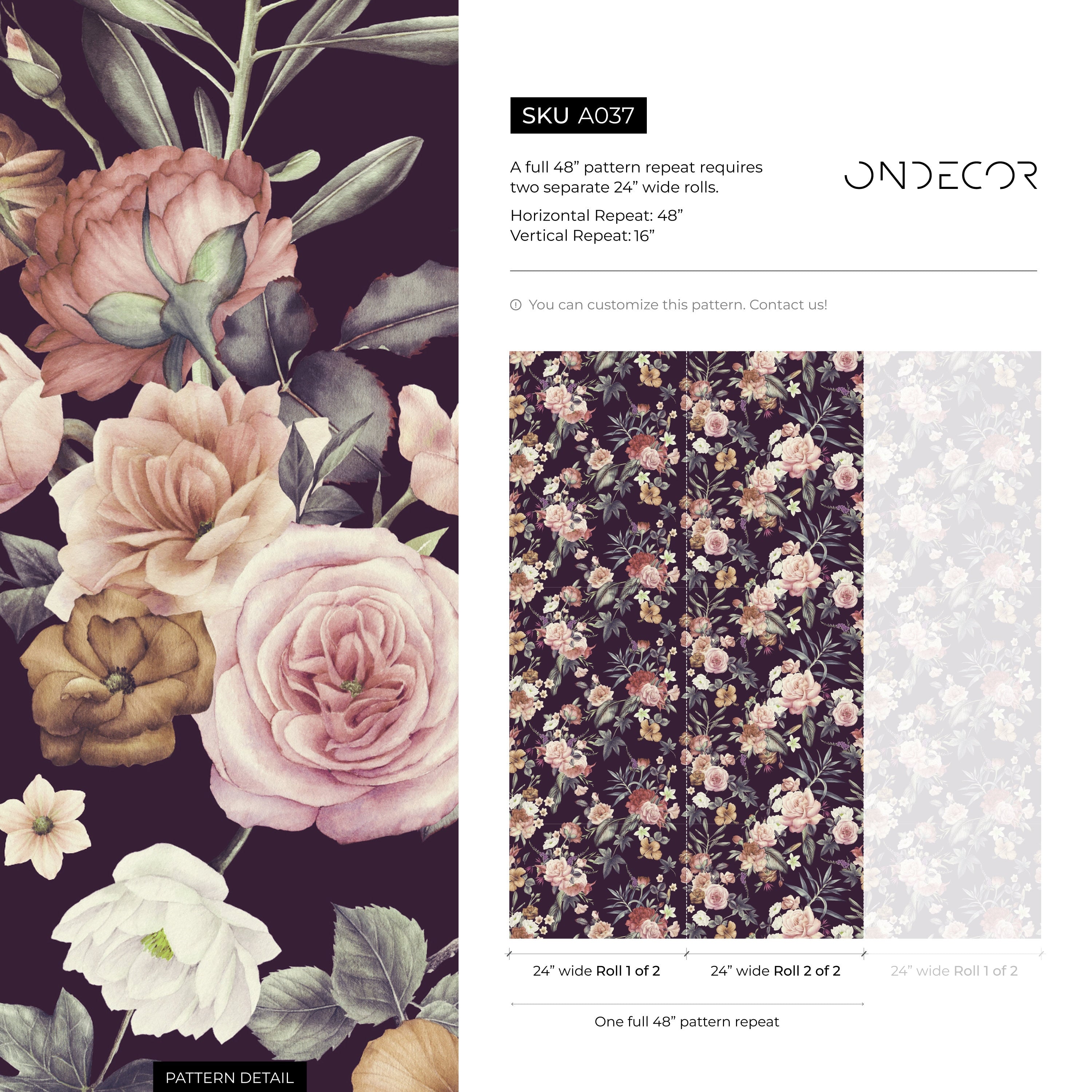 Floral Wallpaper With A Vintage Bouquet In Purple, Pink, And Red - A037