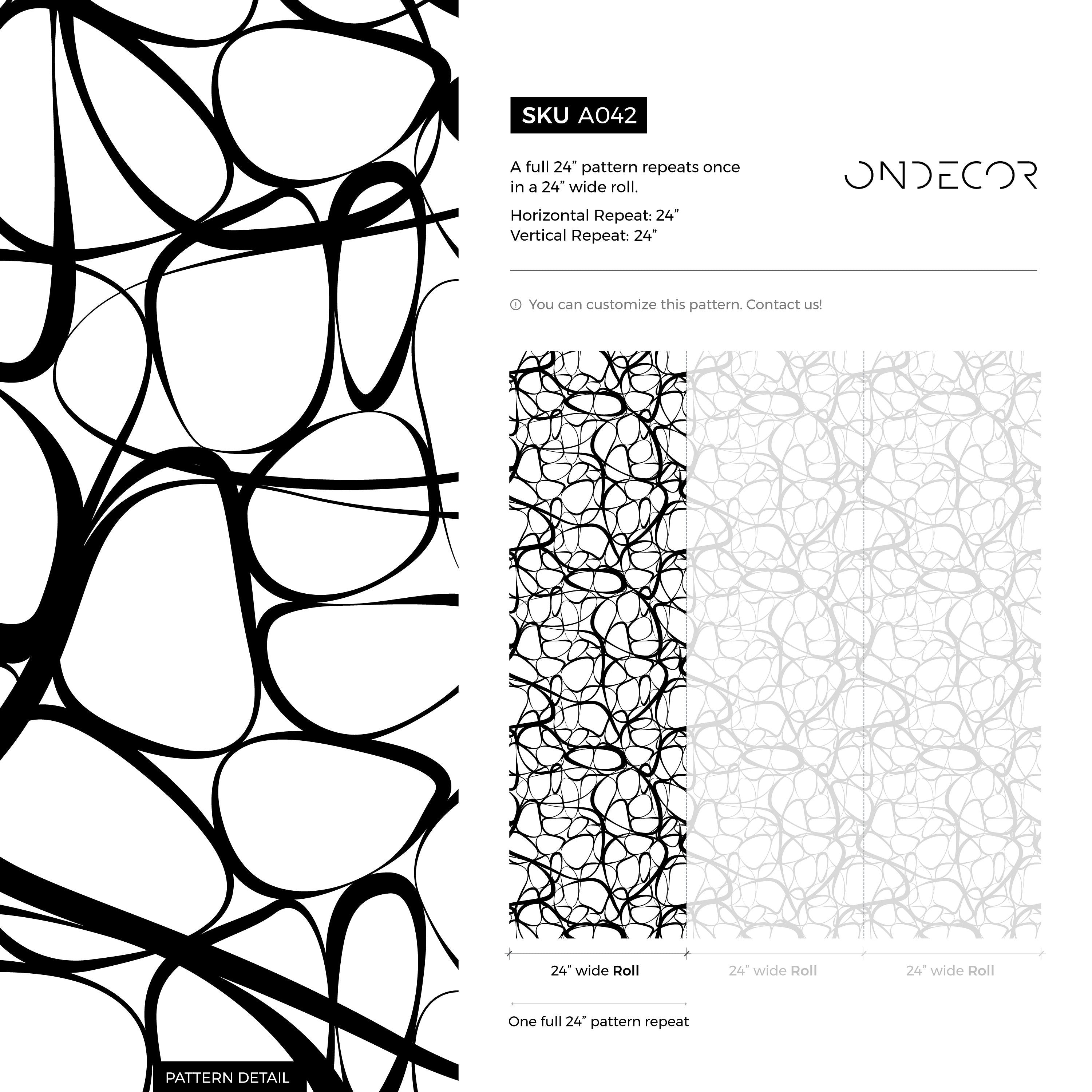 Abstract Wallpaper With A Fluid Linear Design In Black And White - A042