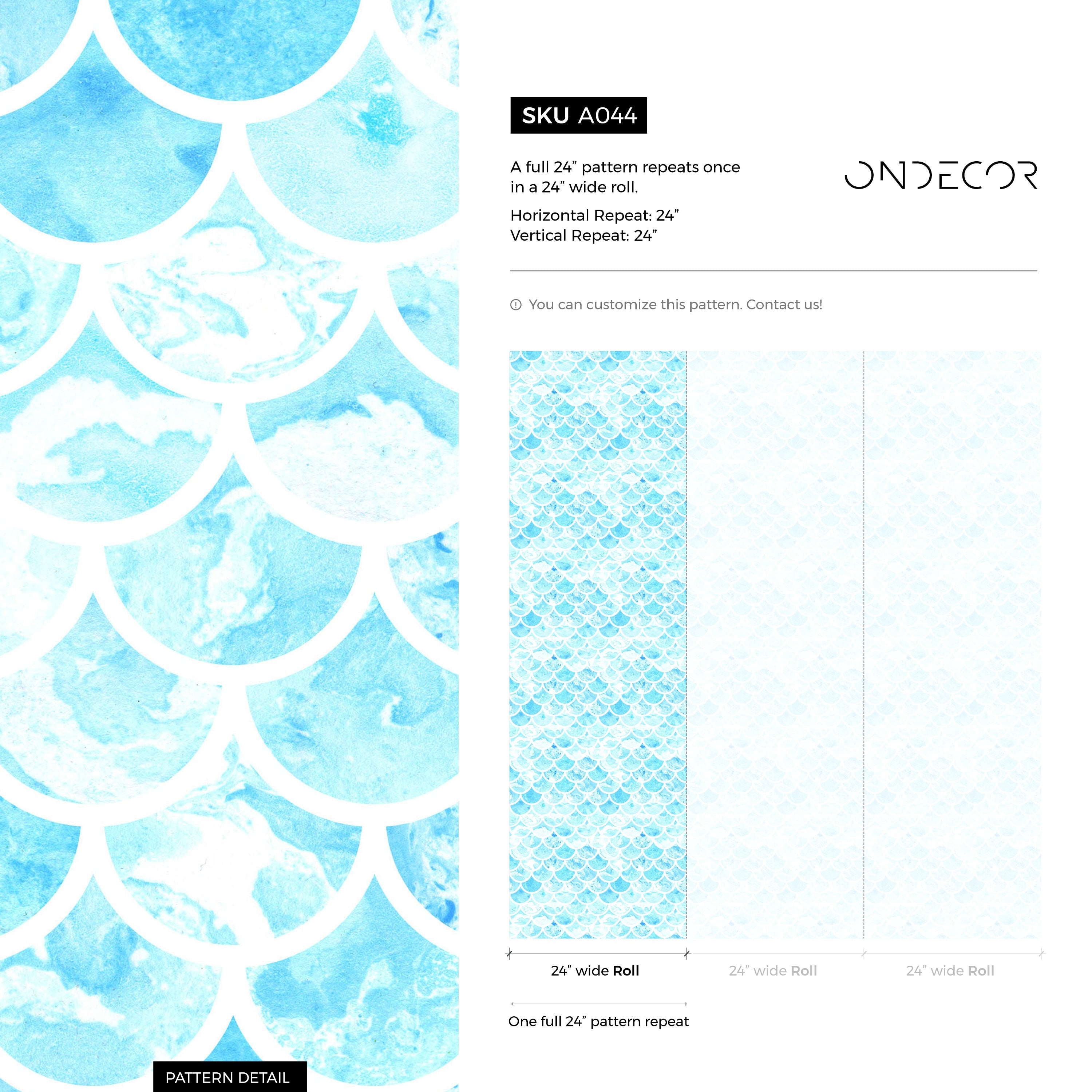 Watercolor Wallpaper With A Mermaid Scale Motif In Blue And White - A044