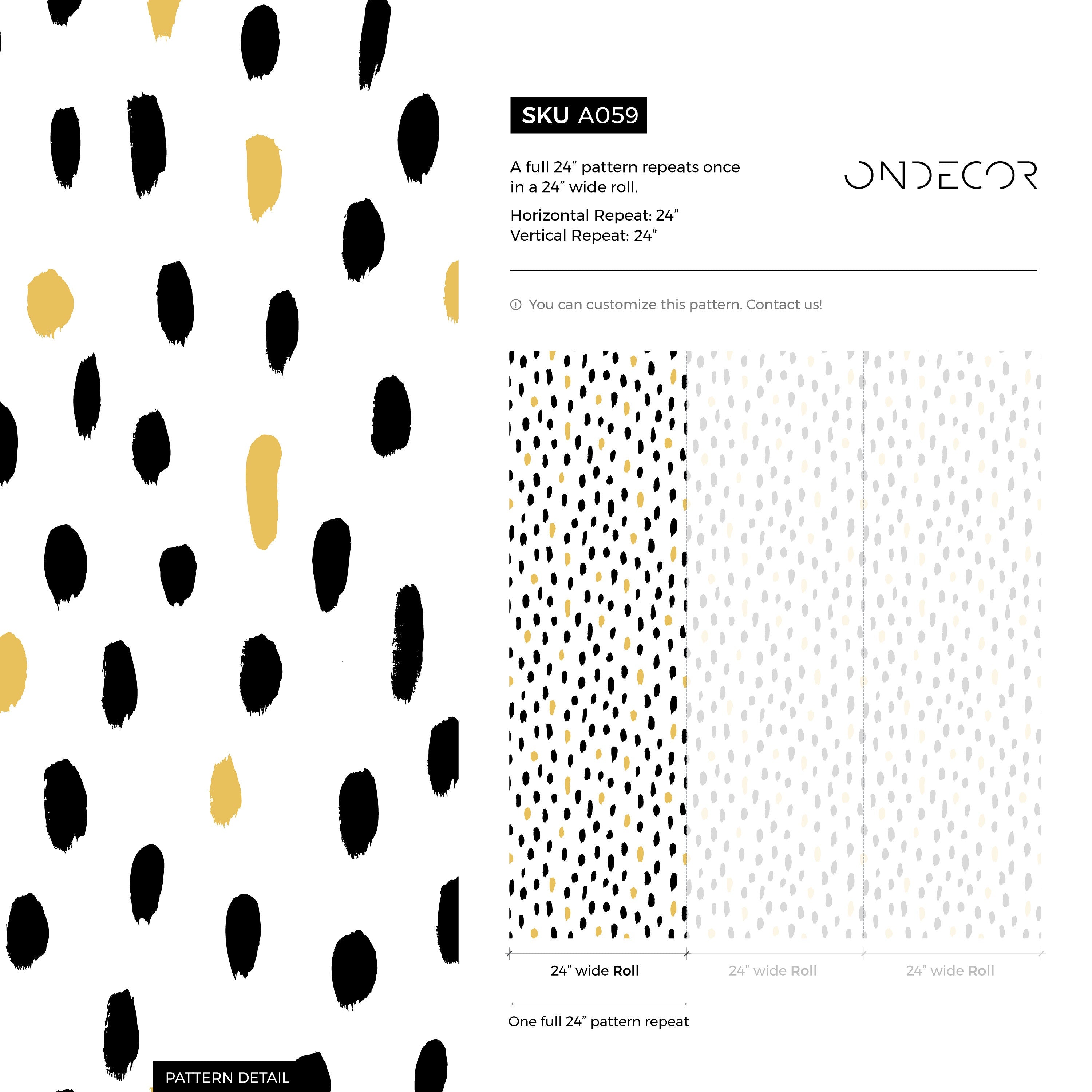 Abstract Wallpaper With Irregular Brush Strokes In Black And Yellow - A059