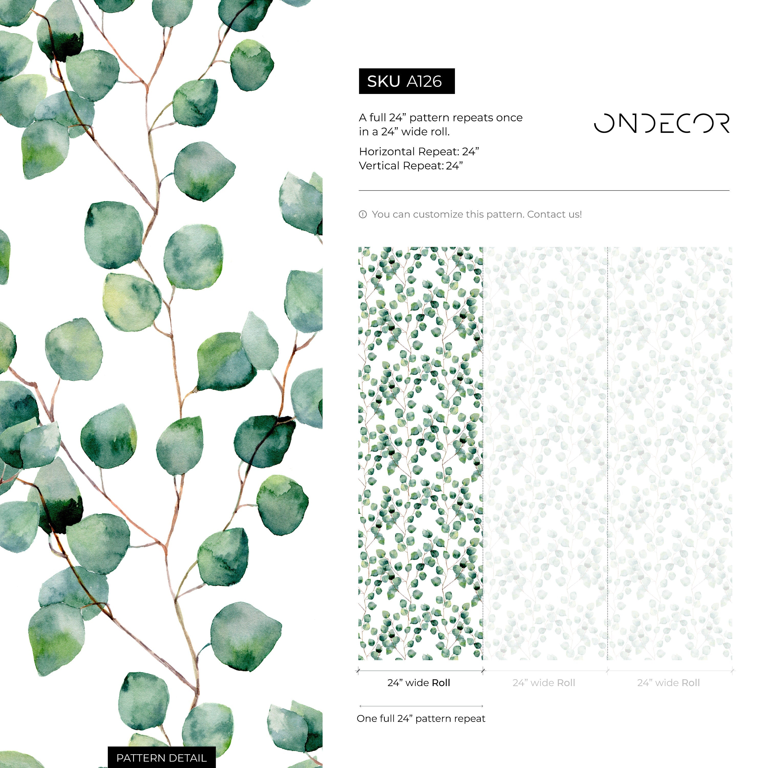 Botanical Wallpaper Featuring Watercolor Eucalyptus In Green And Brown - A126