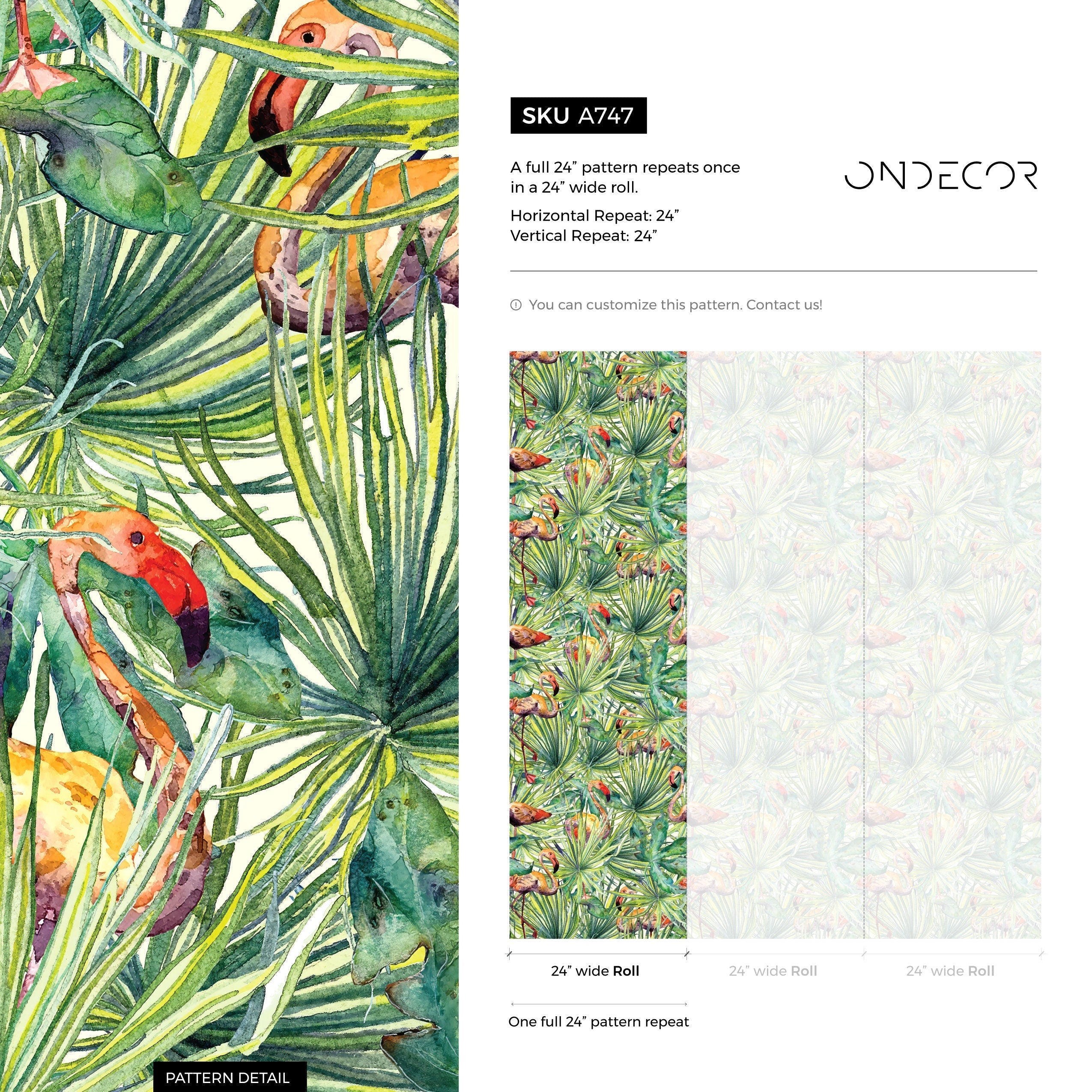 Tropical Wallpaper With Watercolor Flamingos In Green And Pink - A747