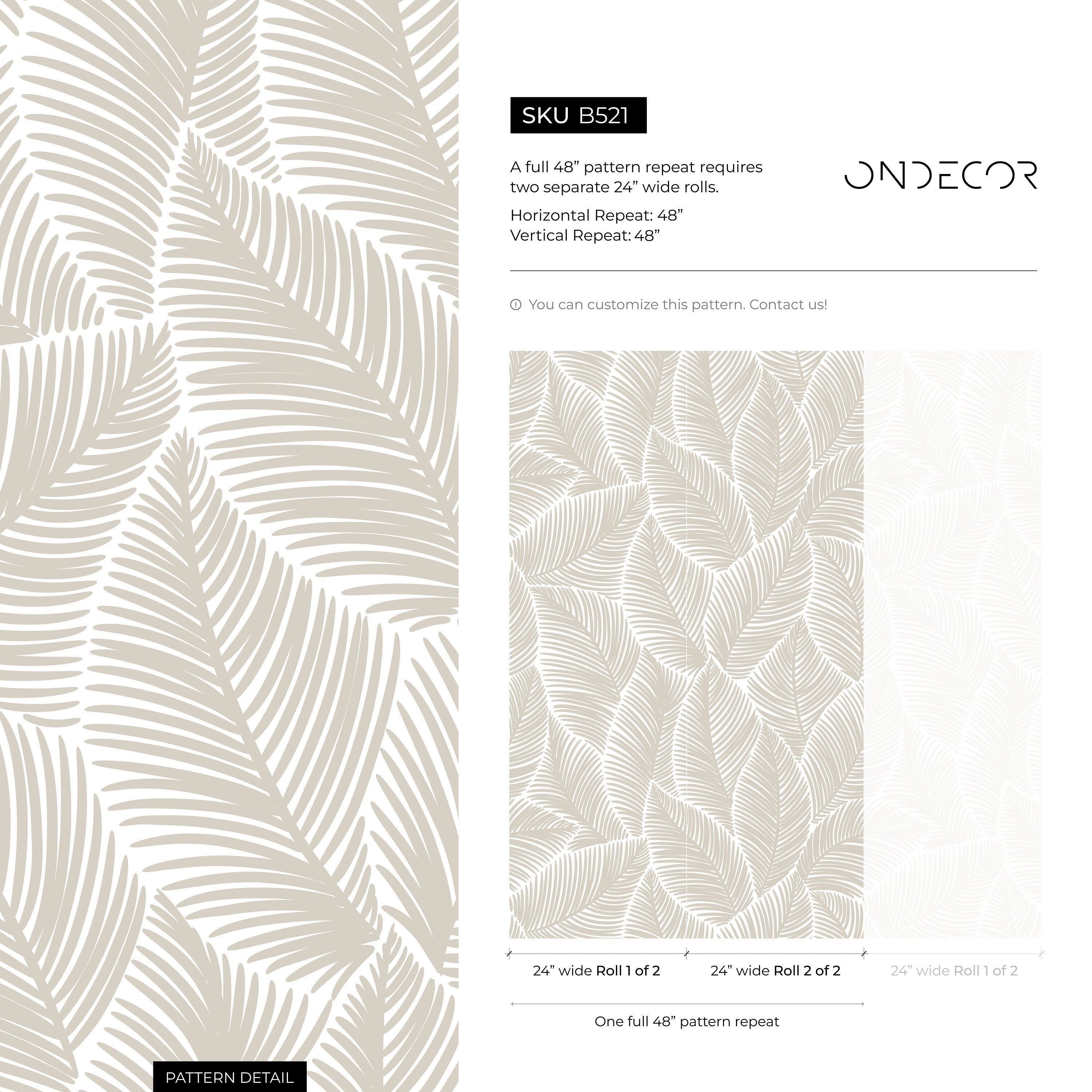 Botanical Wallpaper With A Minimalist Palm Leaf Motif In Taupe - B521