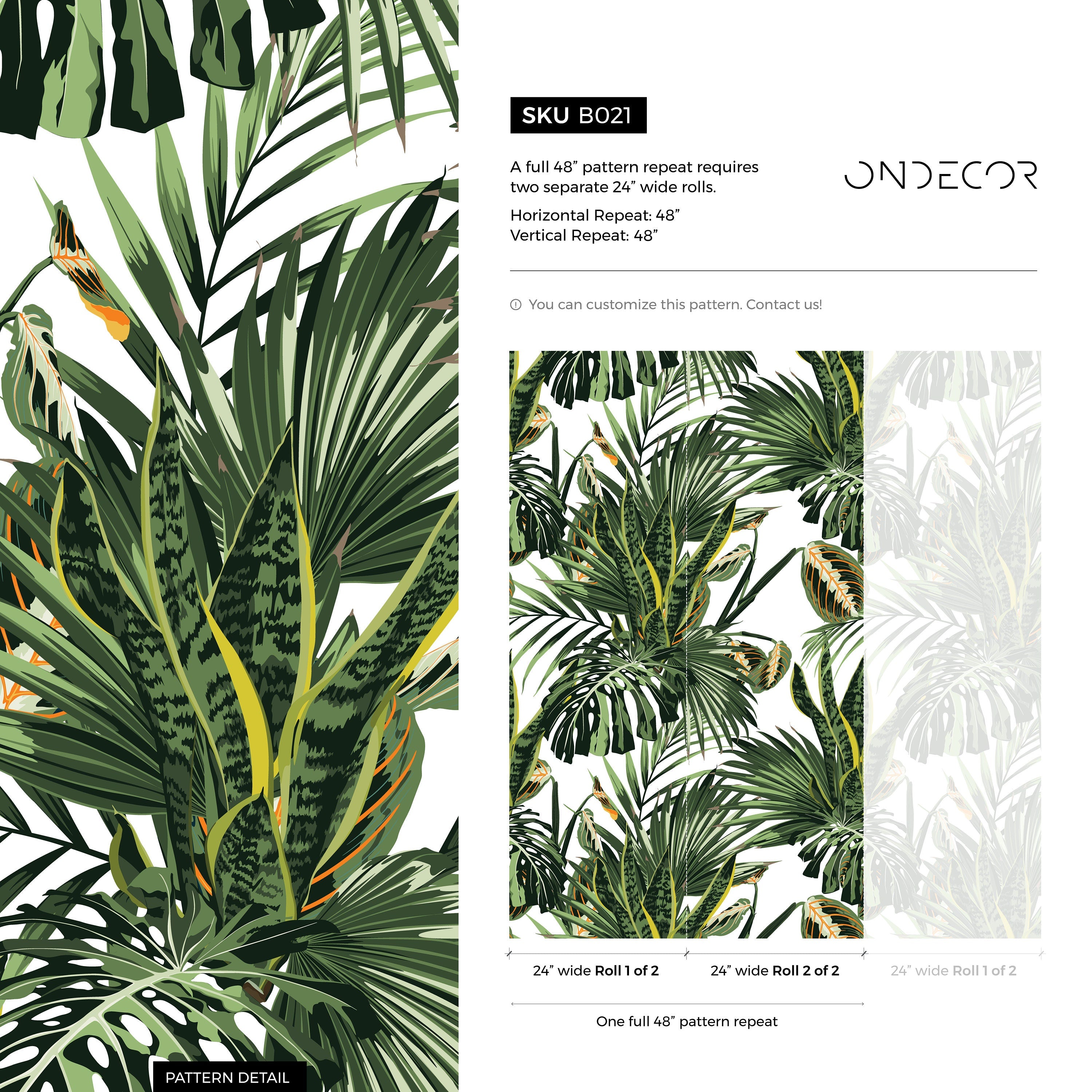 Tropical Wallpaper With Lush Jungle Leaves In Green And Yellow - B021