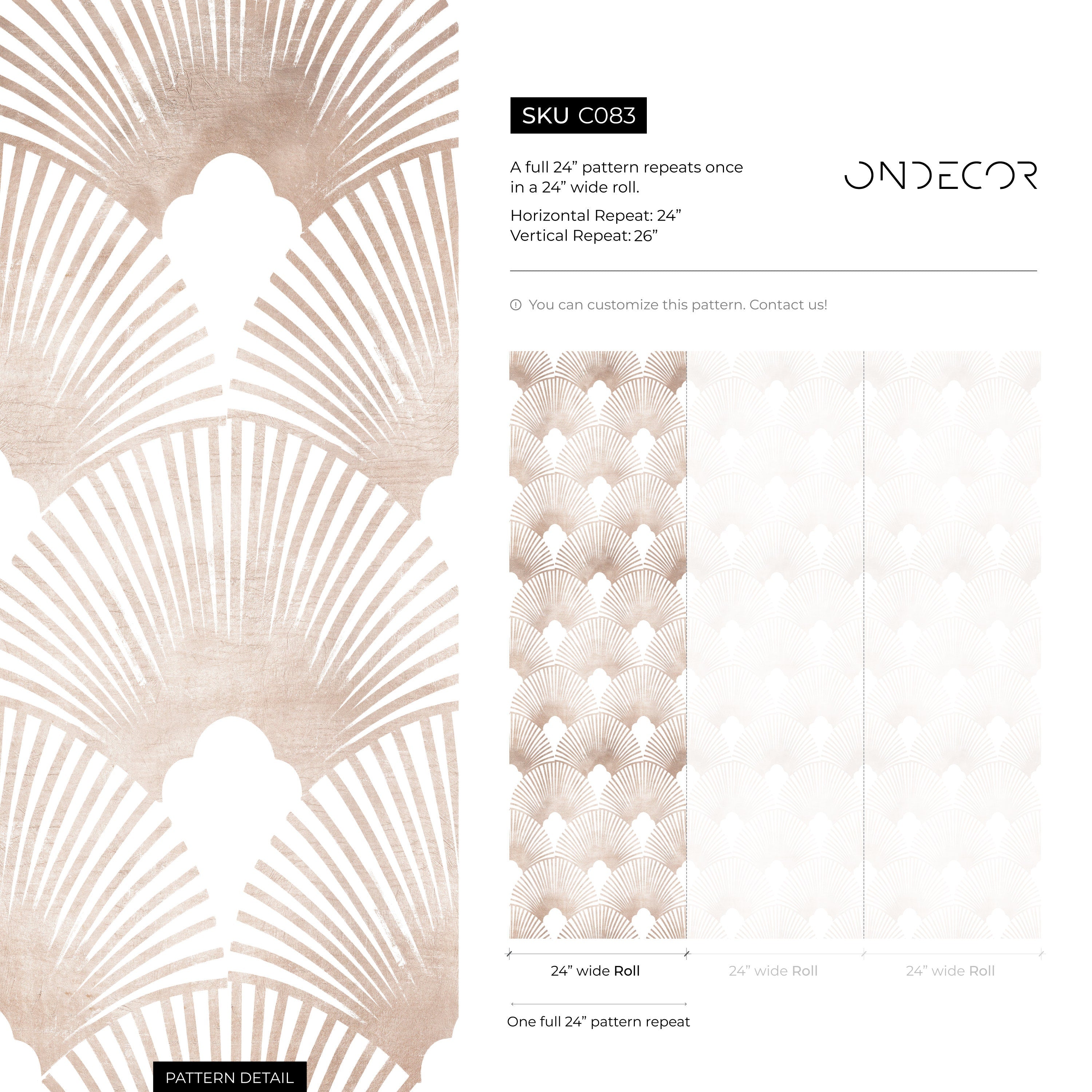 Art Deco Wallpaper With A Scalloped Fan Motif In Beige And Brown - C083