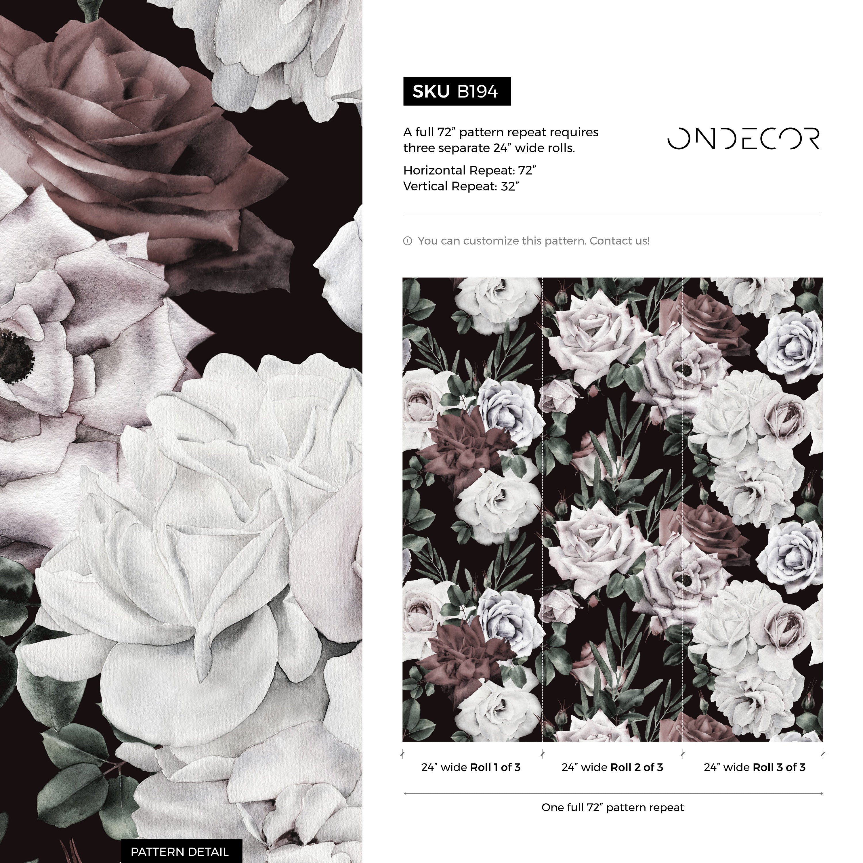 Floral Wallpaper With Vintage Roses In Cream, Mauve, And Green - B194
