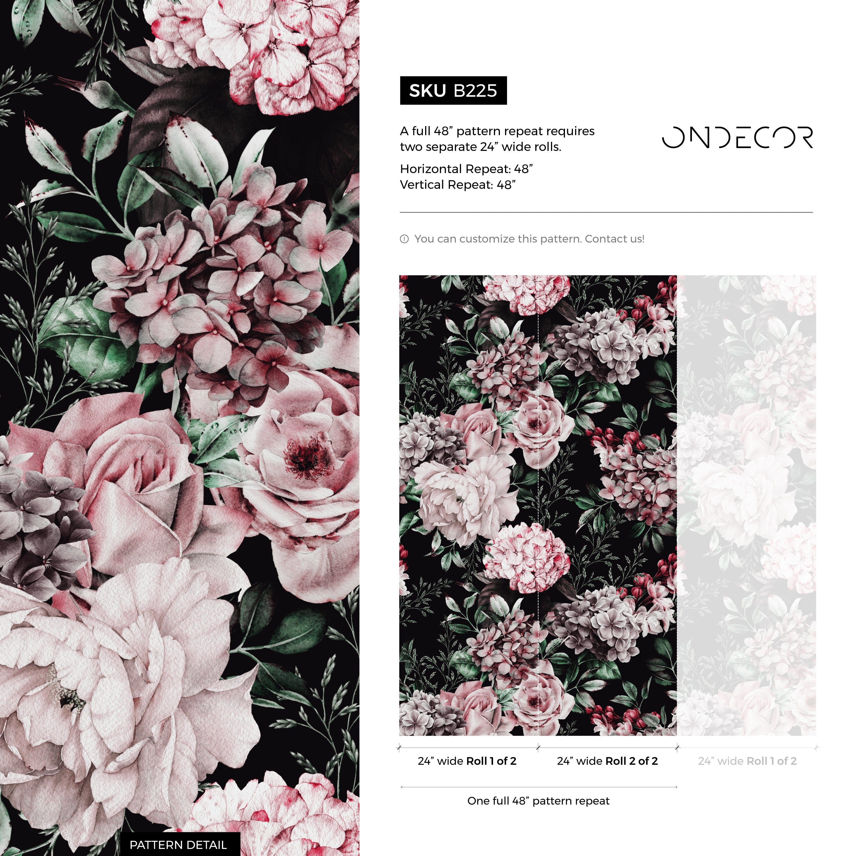 Dark Floral Wallpaper With Peonies And Roses In Pink And Red - B225