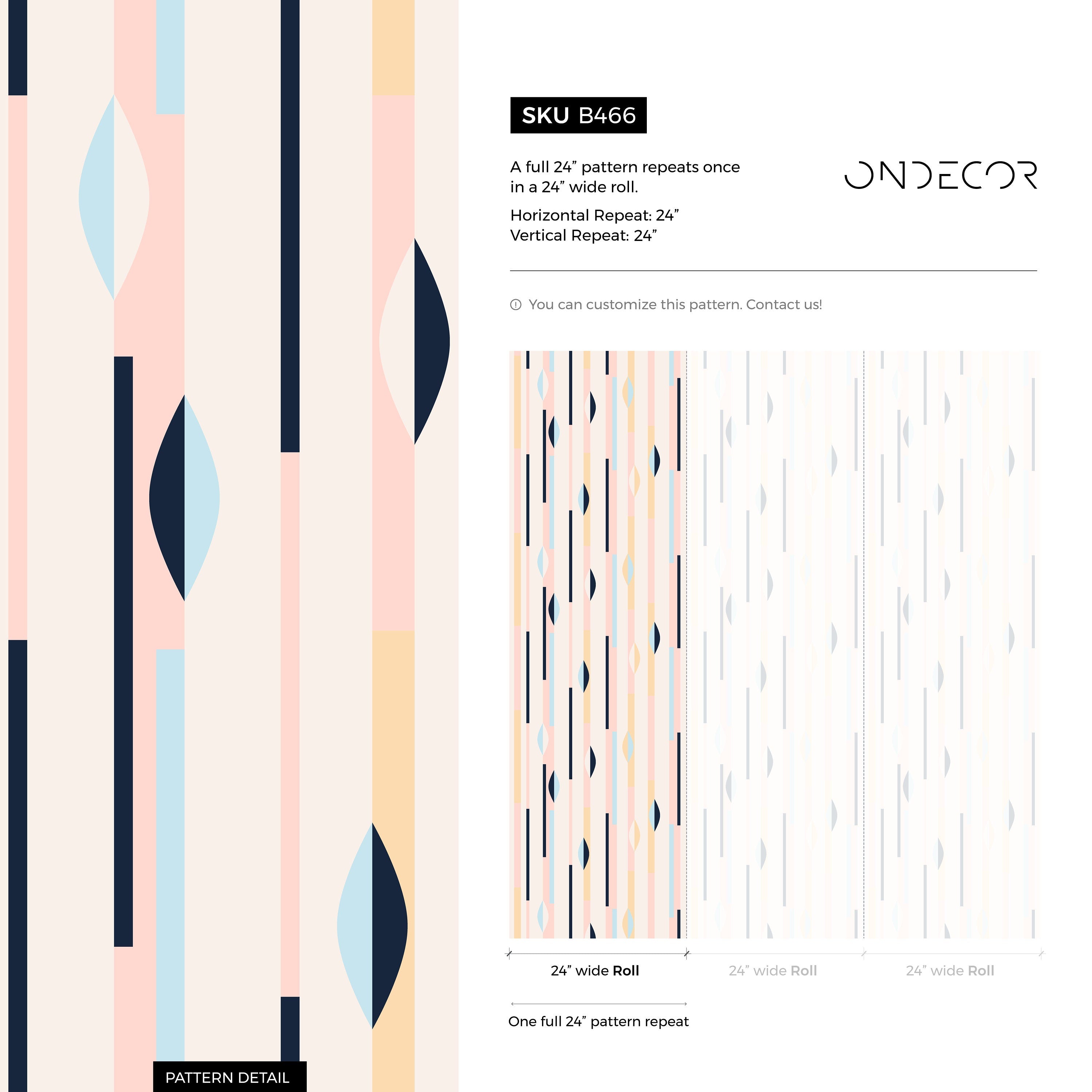 Geometric Wallpaper With Modern Stripes In Pink, Blue, And Navy - B466