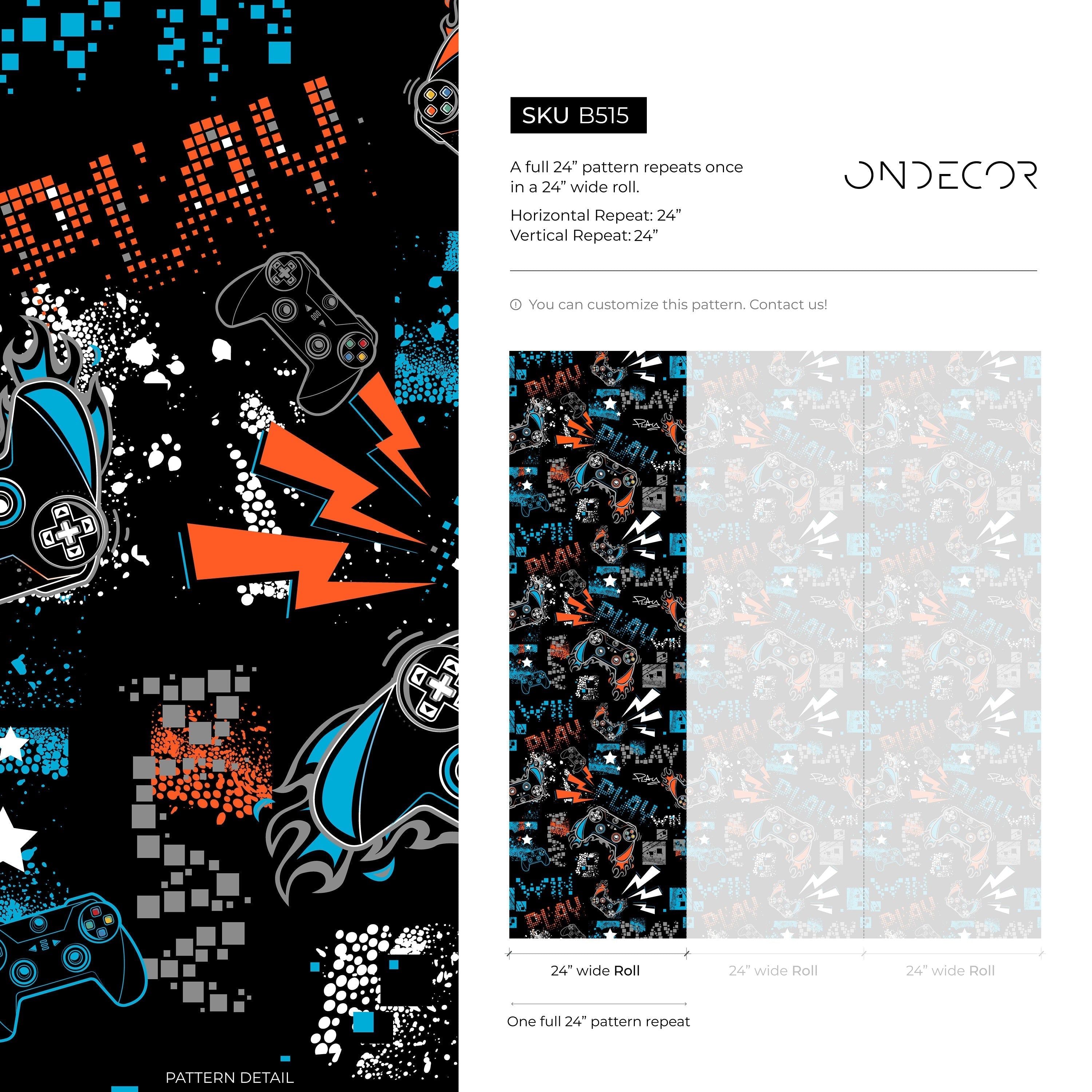 Video Game Wallpaper With A Graffiti Controller Motif In Blue And Orange - B515