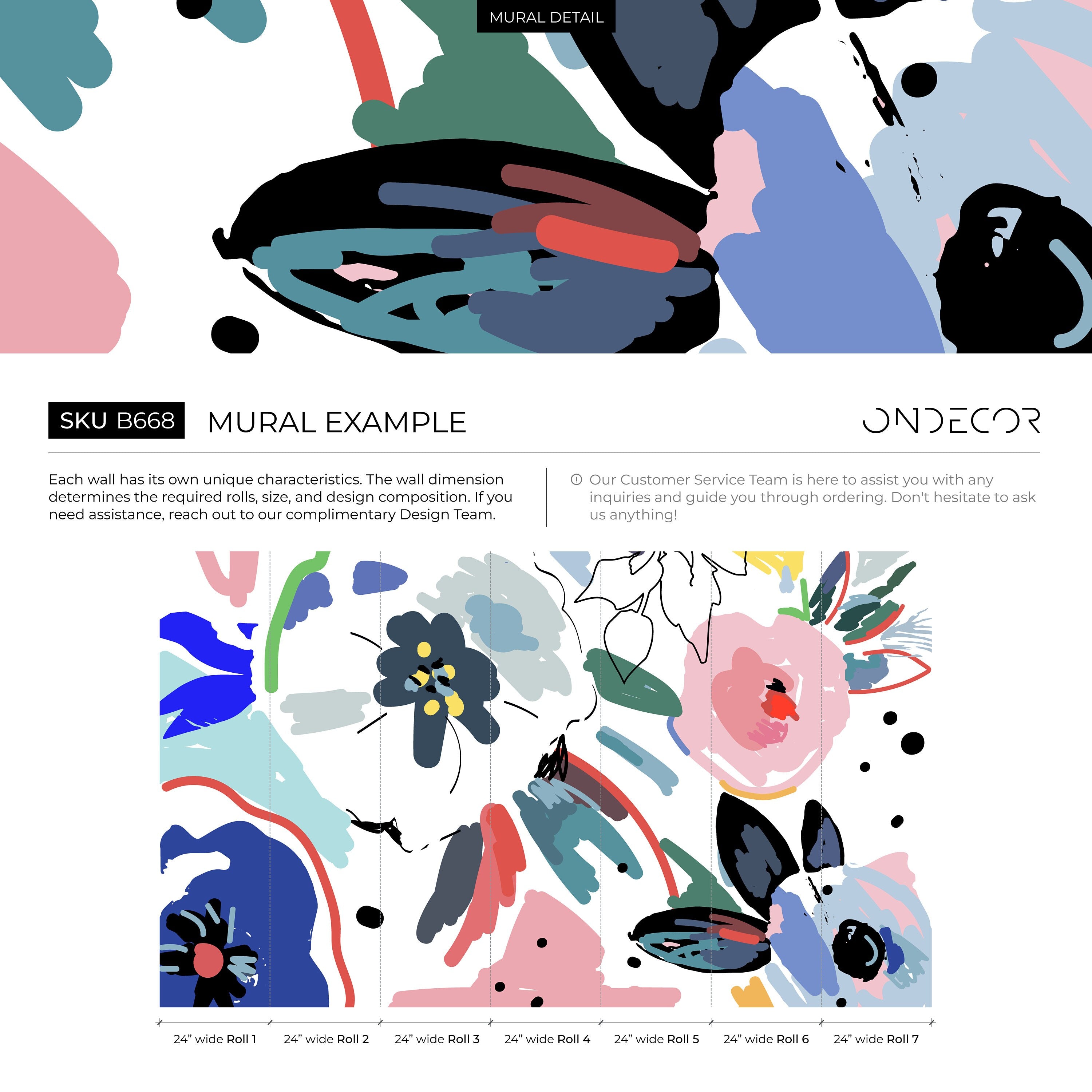 Abstract Wallpaper Featuring Painterly Flowers In Blue, Pink, And Red - B668