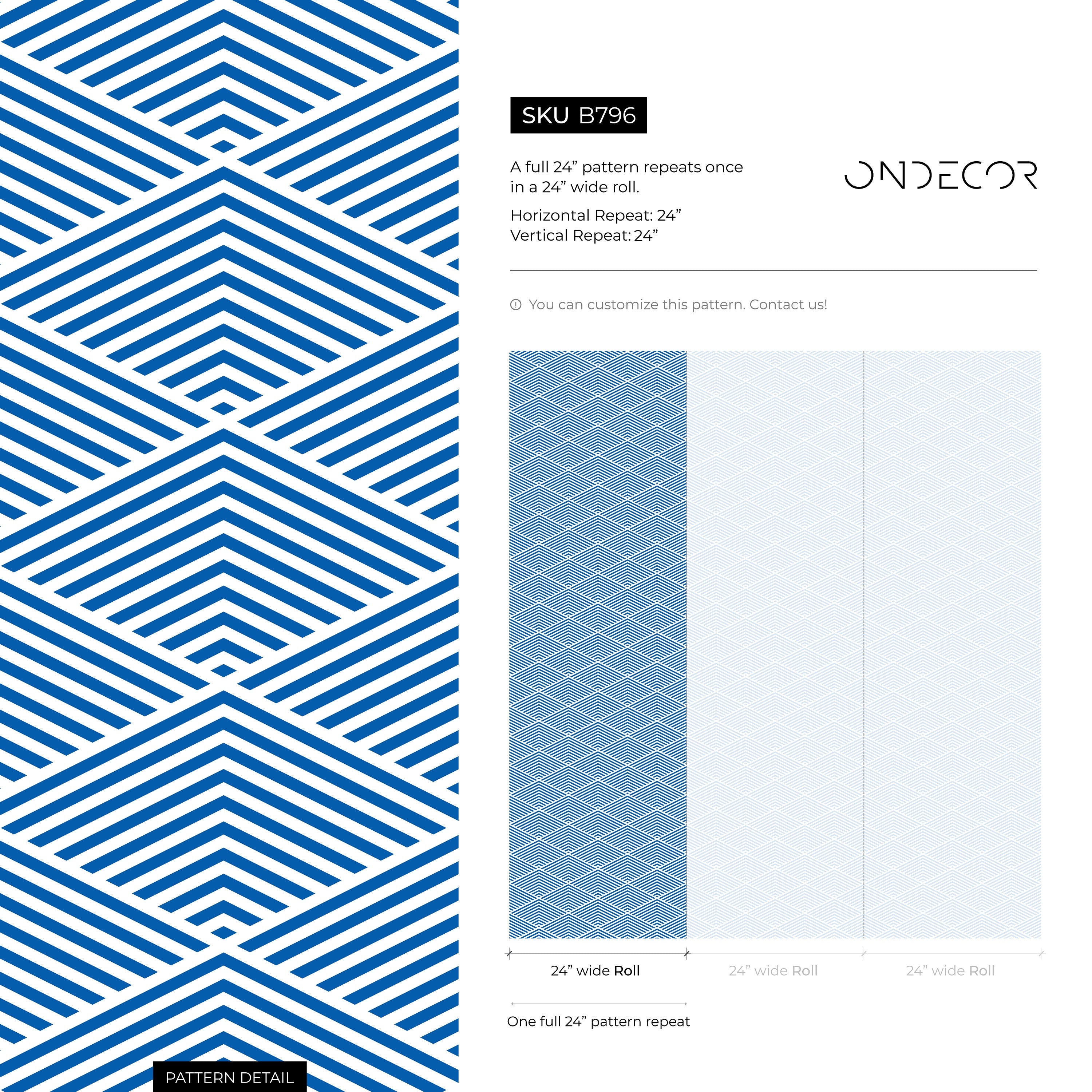 Geometric Wallpaper With A Layered Chevron Motif In Blue And White - B796