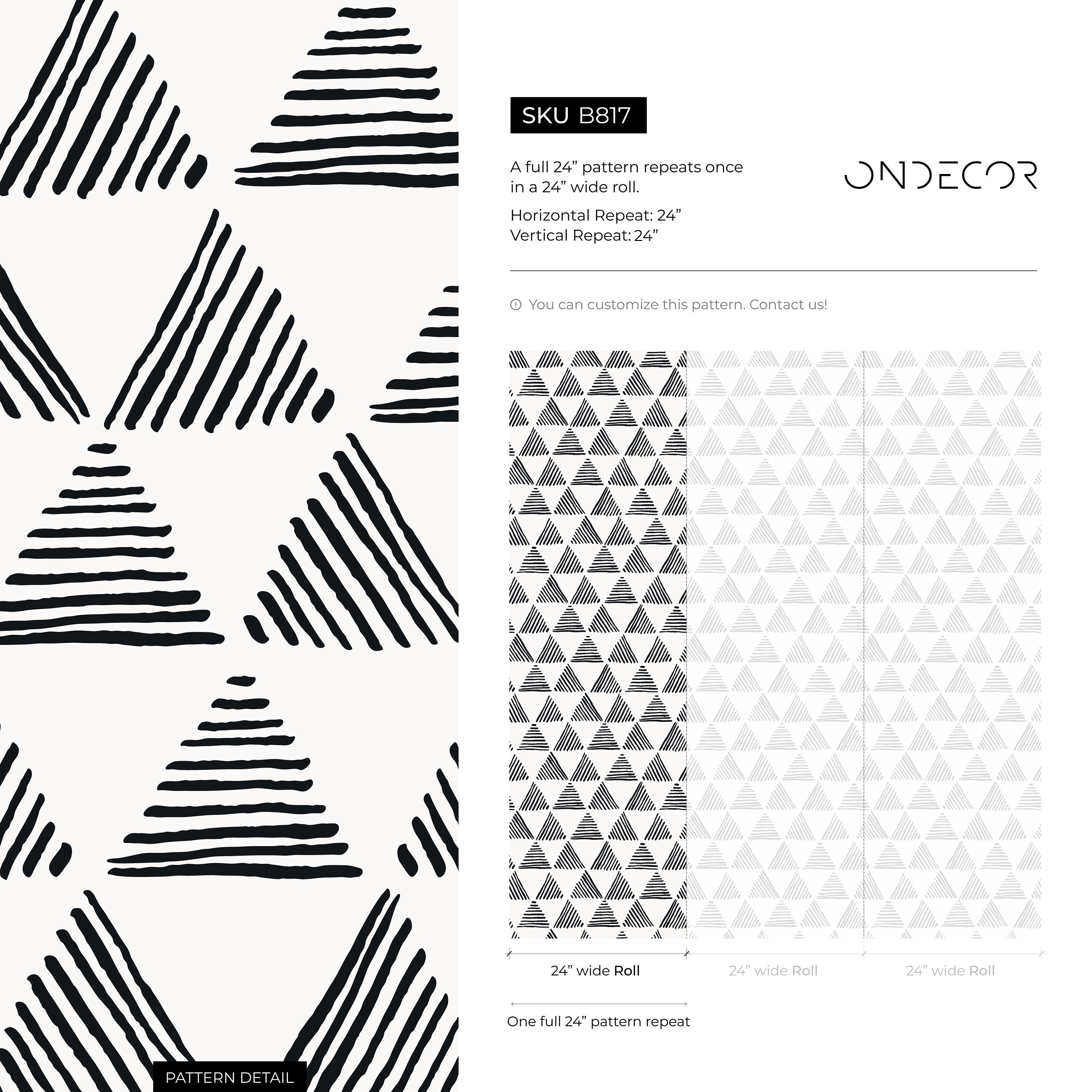 Geometric Wallpaper With Hand-drawn Triangles In Black And White - B817