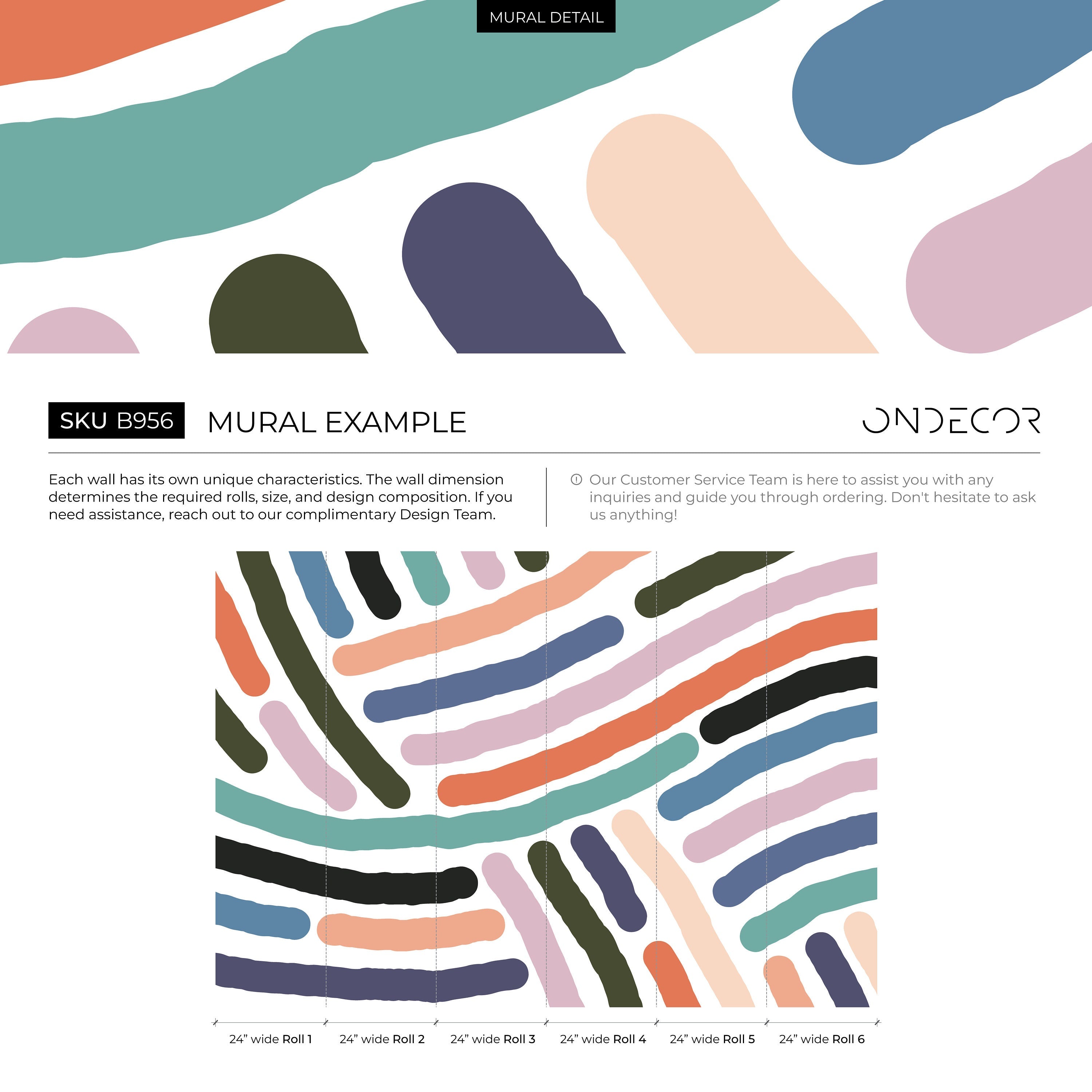 Abstract Wallpaper With Bold Brush Stroke Lines In Orange, Blue, And Teal - B956