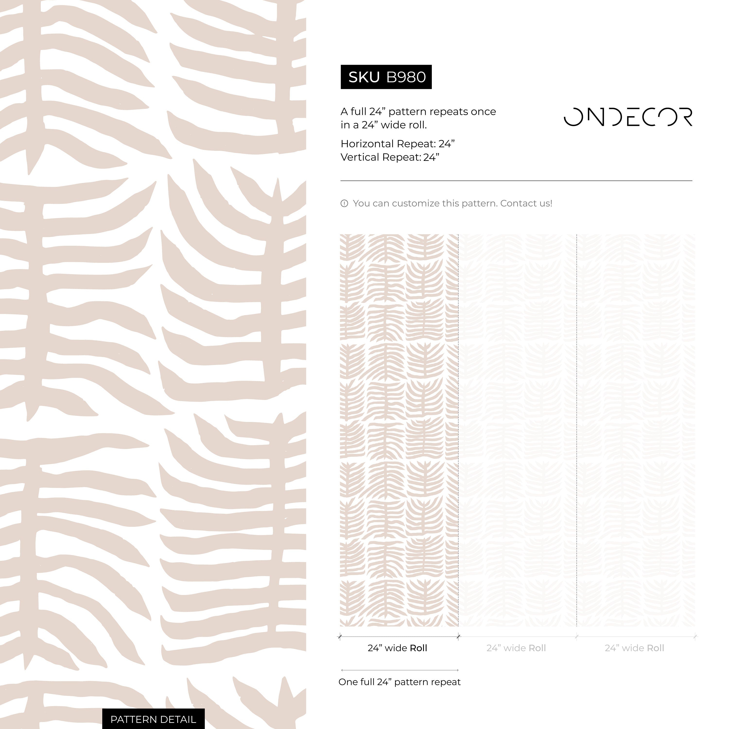 Botanical Wallpaper With A Stylized Leaf Motif In Beige - B980