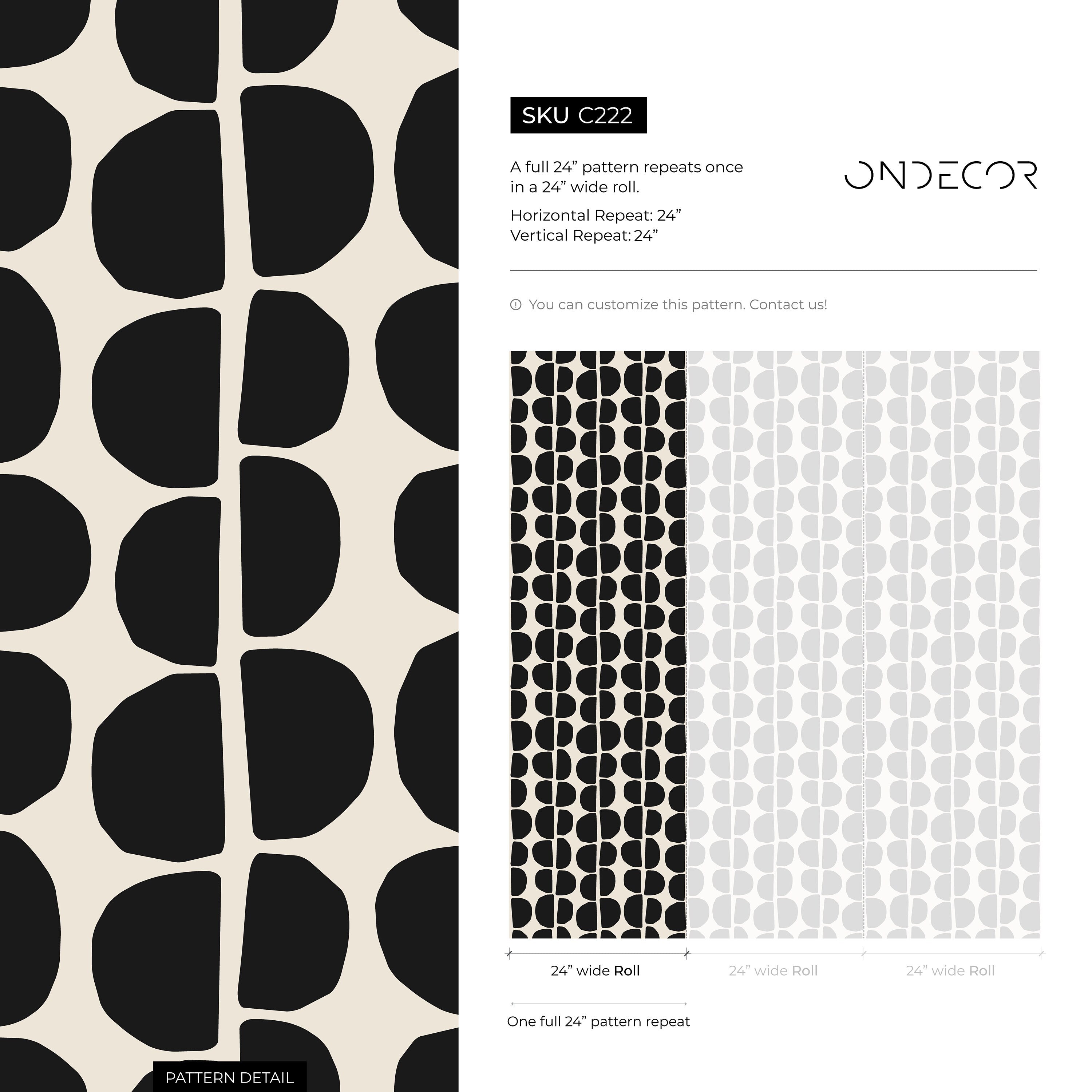 Abstract Wallpaper With Organic Semi-circles In Black And Off-white - C222