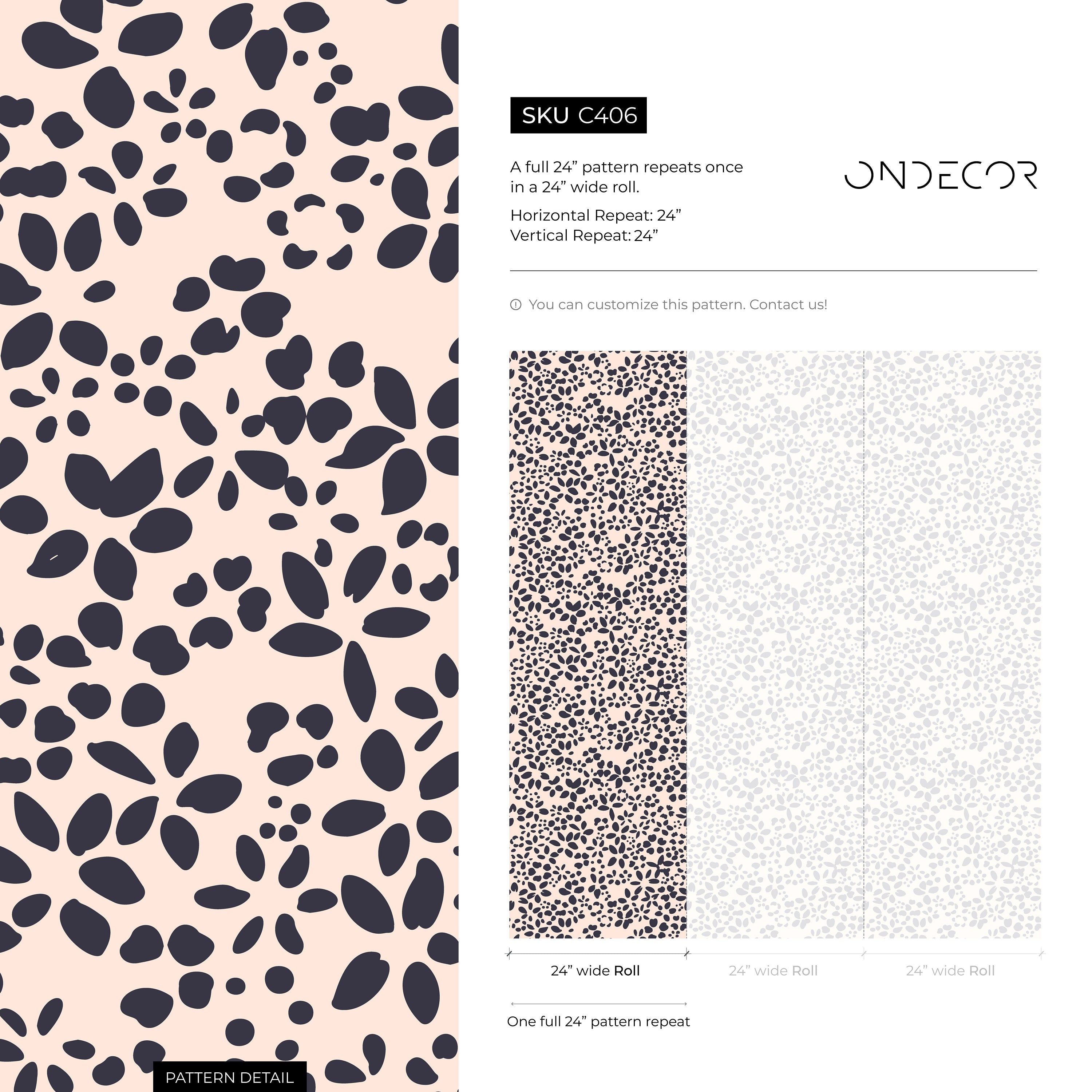 Minimalist Floral Wallpaper With Scattered Petals In Navy Blue And Blush Pink - C406
