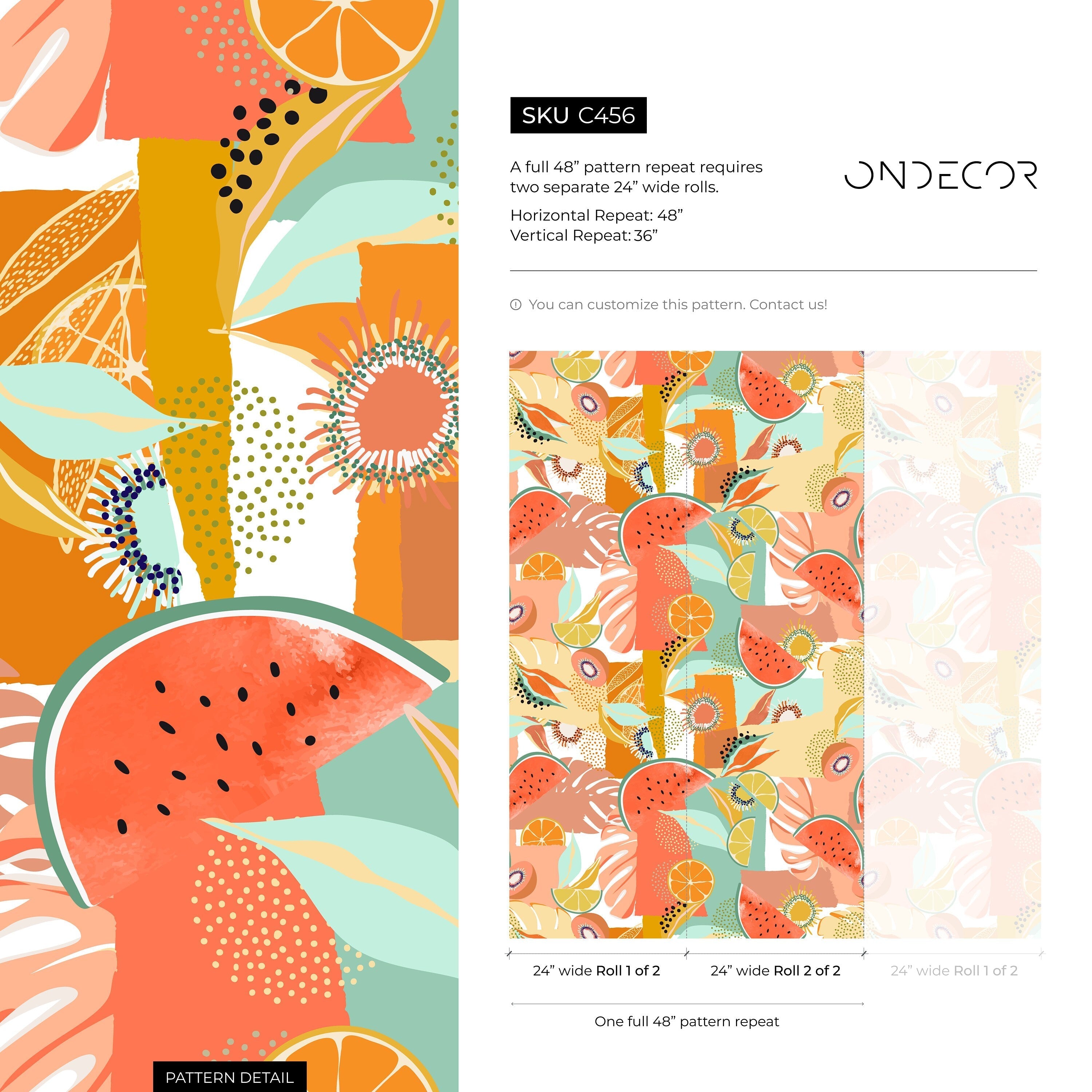 Abstract Wallpaper Featuring A Collage Of Tropical Fruits In Coral, Green, And Yellow - C456