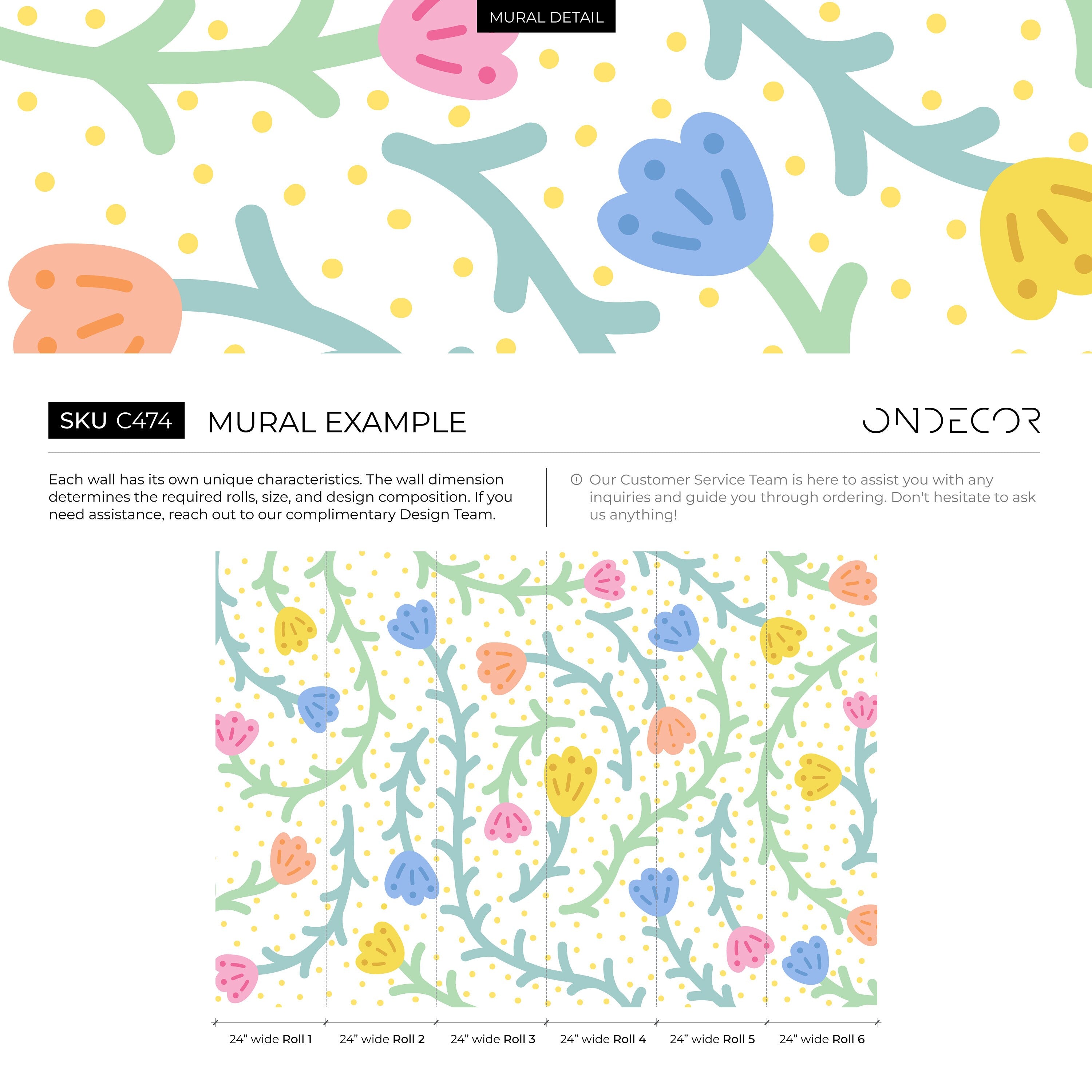 Kids Wallpaper With Abstract Flowers And Dots In Yellow, Blue, And Pink - C474