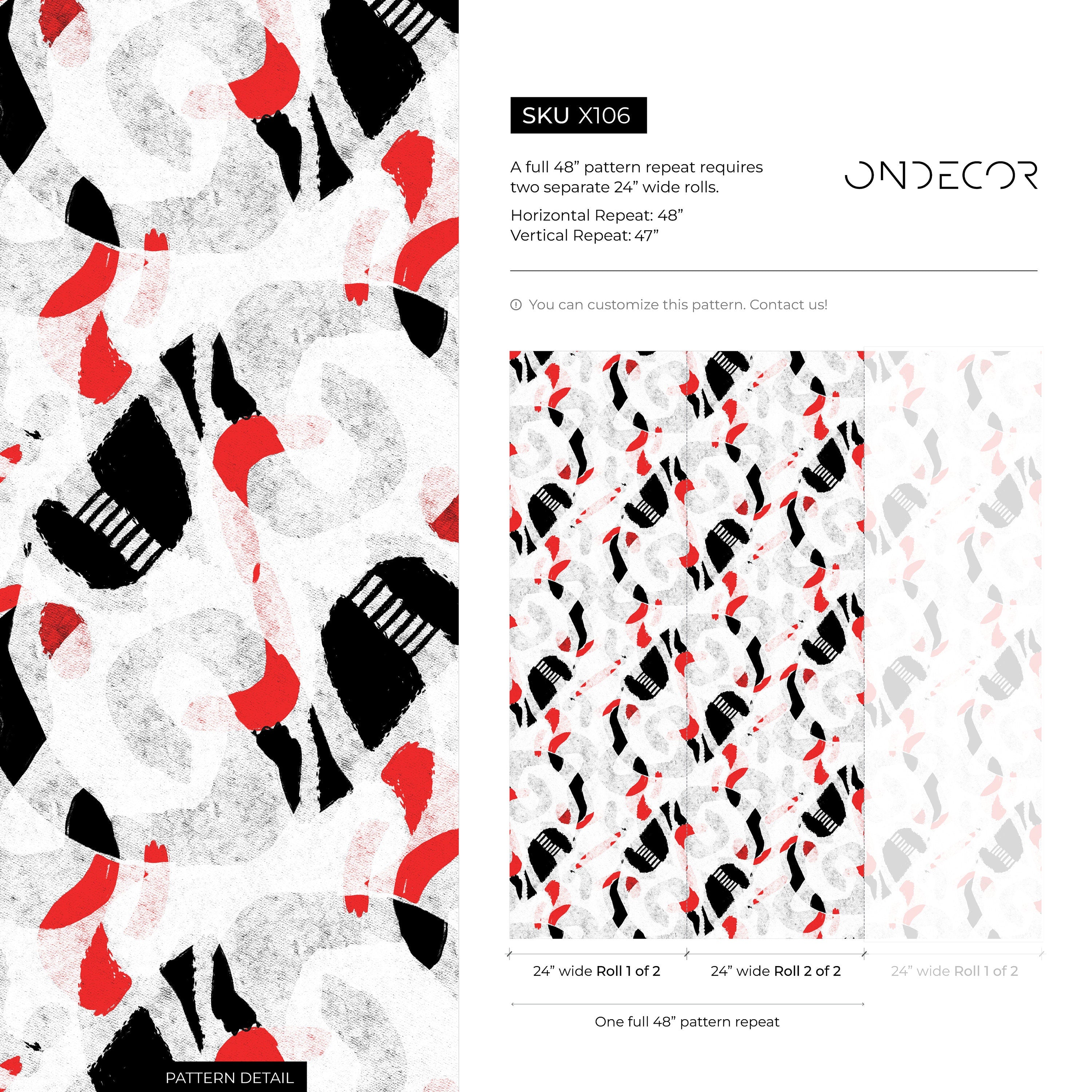 Abstract Wallpaper With Bold Graphic Shapes In Red, Black, And Gray - X106