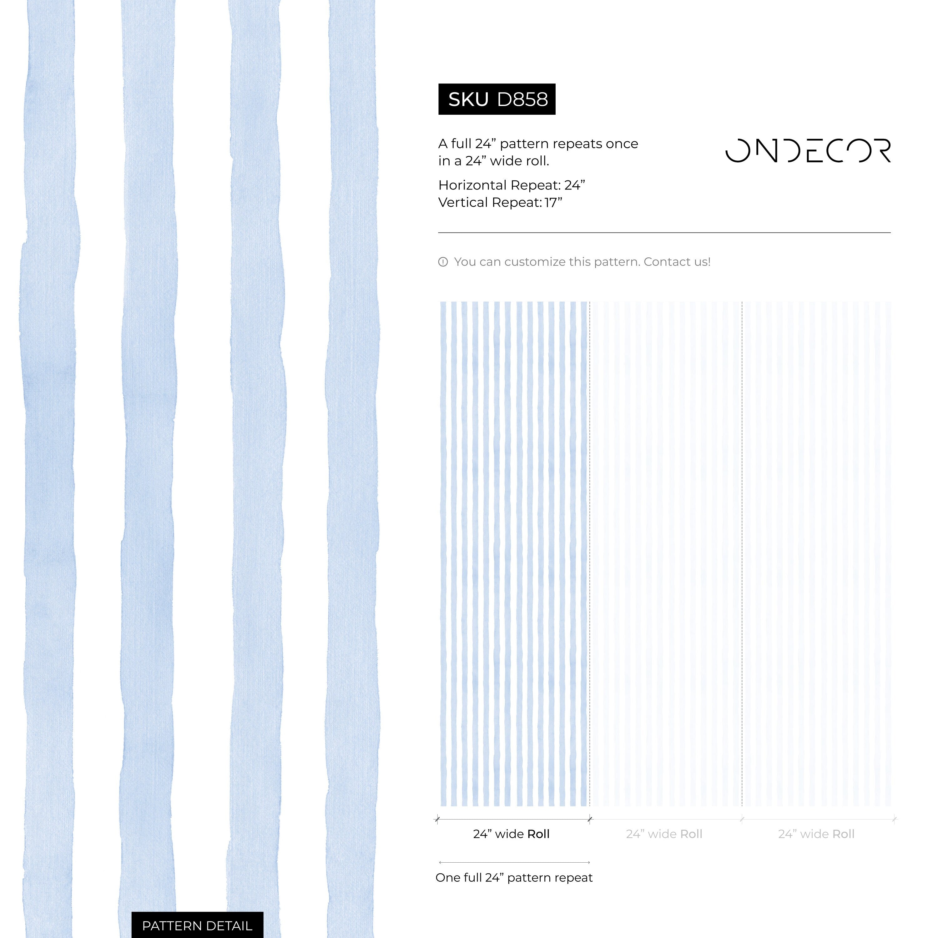 Striped Wallpaper With A Watercolor Motif In Baby Blue - D858