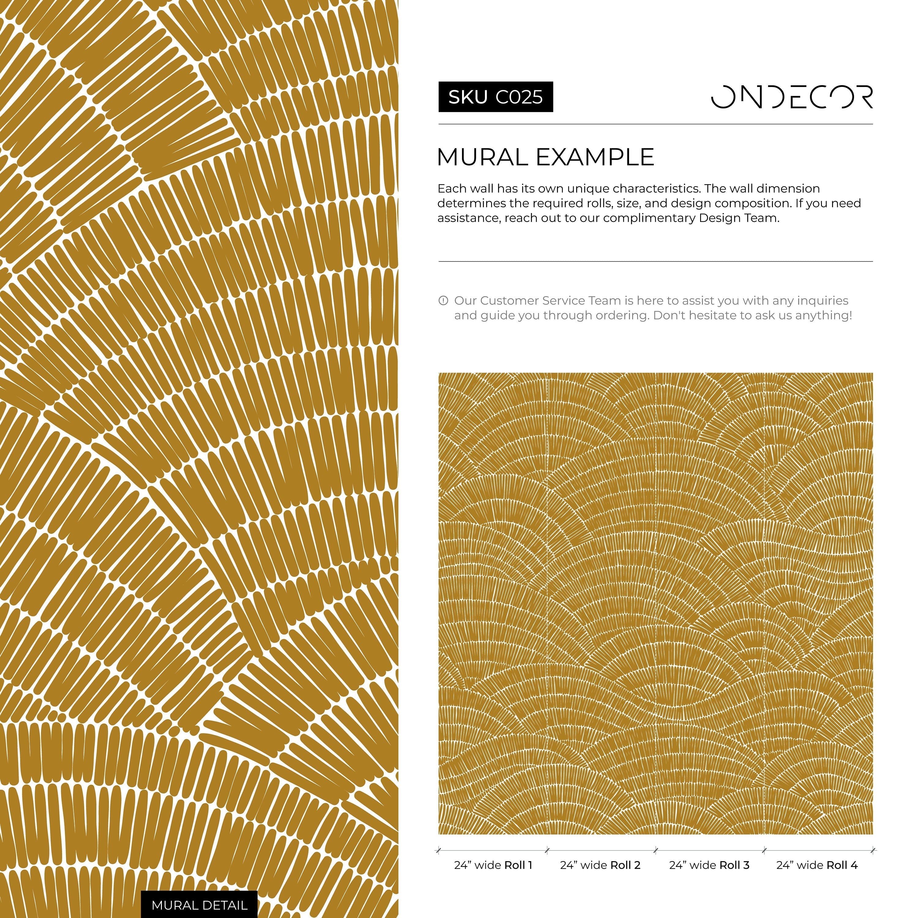 Abstract Wallpaper With A Hand-drawn Fan Motif In Mustard And White - C025