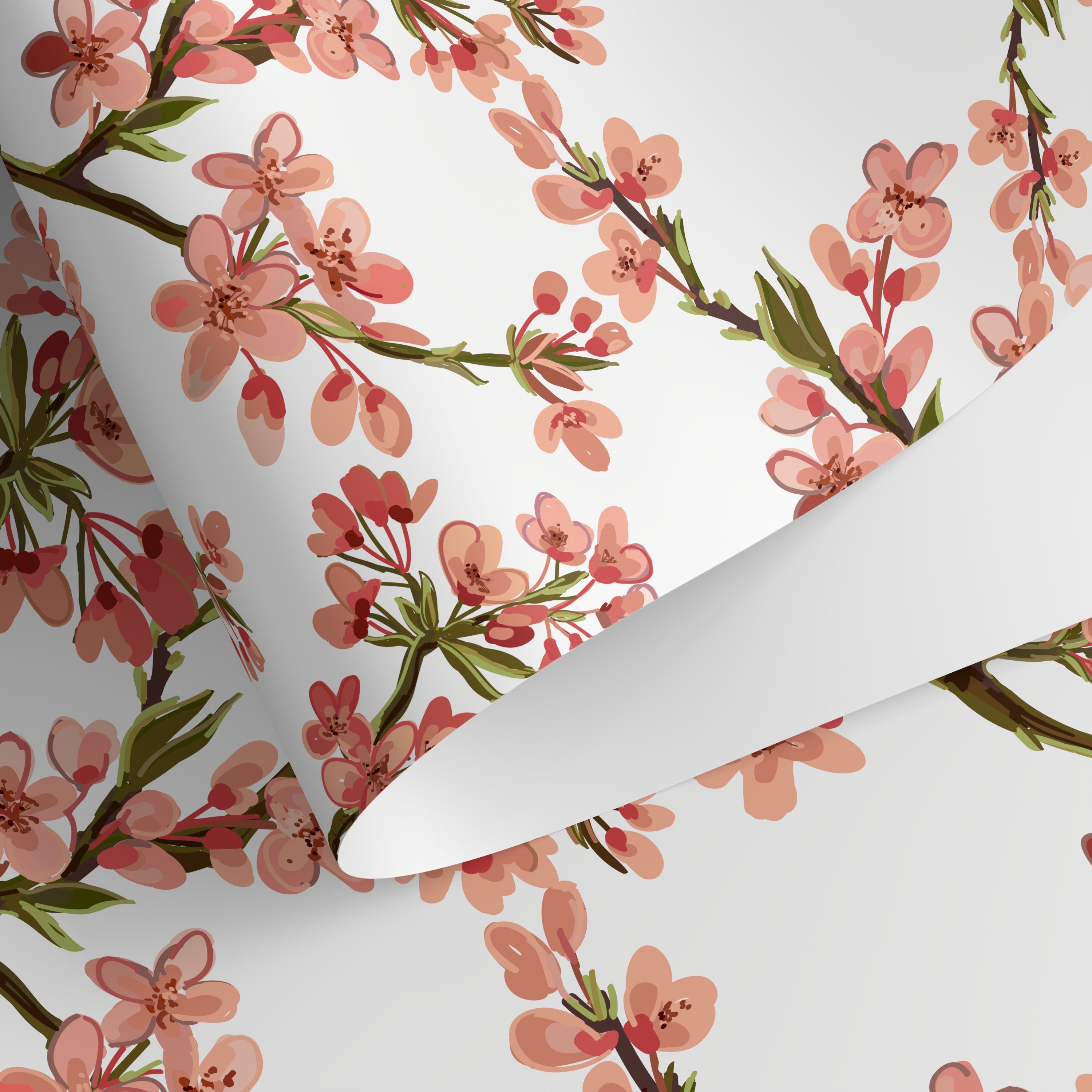 Floral Wallpaper With Cherry Blossom Branches In Pink, Red, And Brown - D961