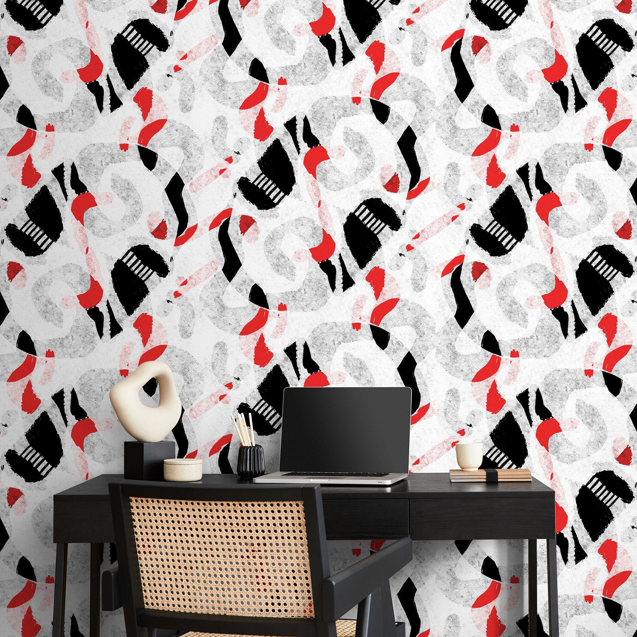 Abstract Wallpaper With Bold Graphic Shapes In Red, Black, And Gray - X106