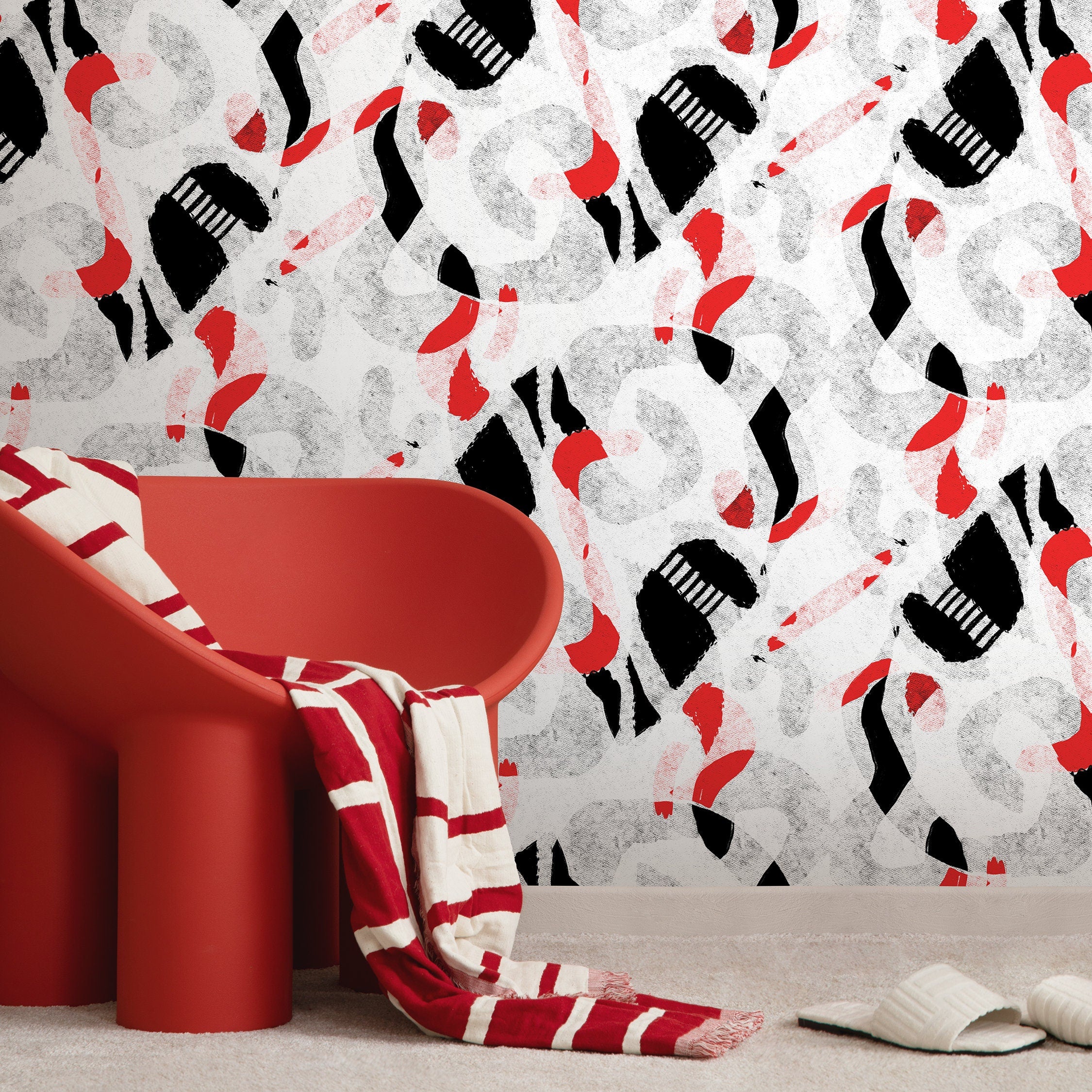 Abstract Wallpaper With Bold Graphic Shapes In Red, Black, And Gray - X106