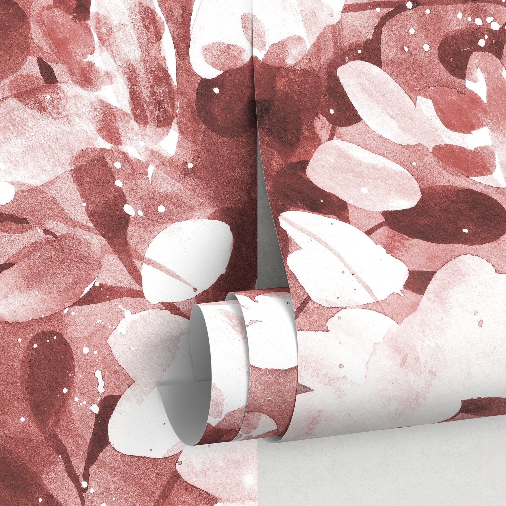 Abstract Wallpaper With A Watercolor Floral Motif In Terracotta And Red - X153