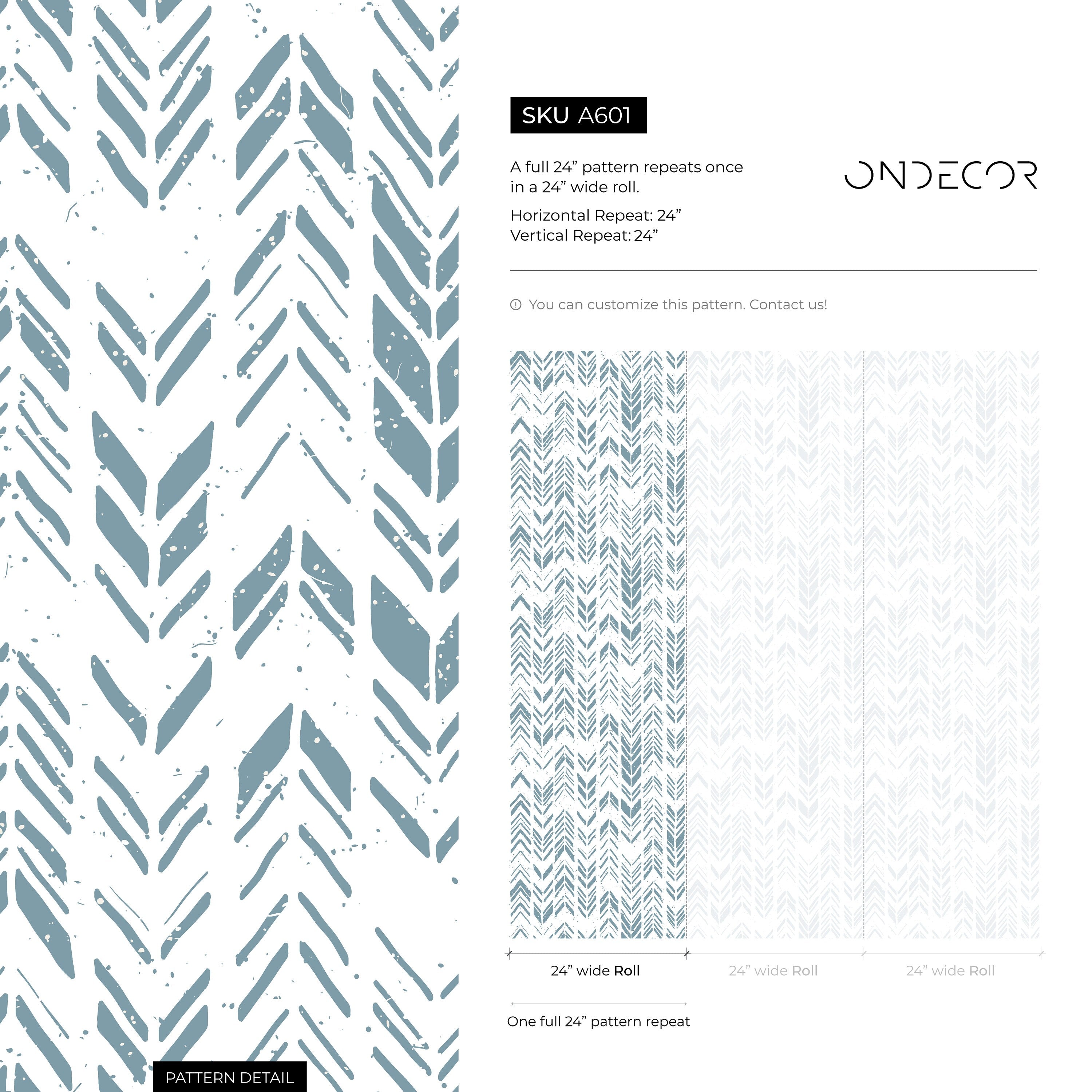 Scandinavian Wallpaper With A Stamped Chevron Motif In Dusty Blue - A601
