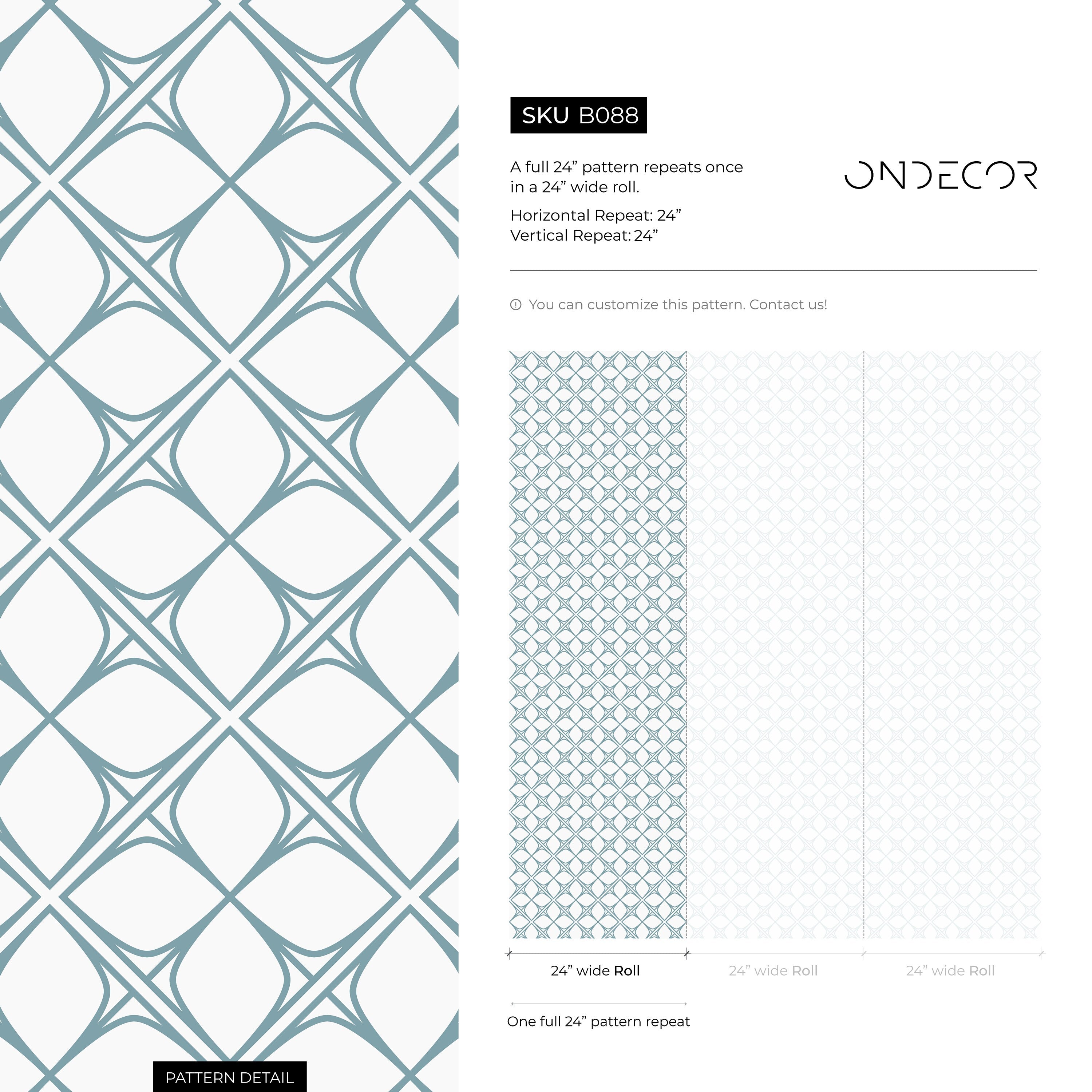 Geometric Wallpaper With A Scandinavian Trellis In Teal - B088