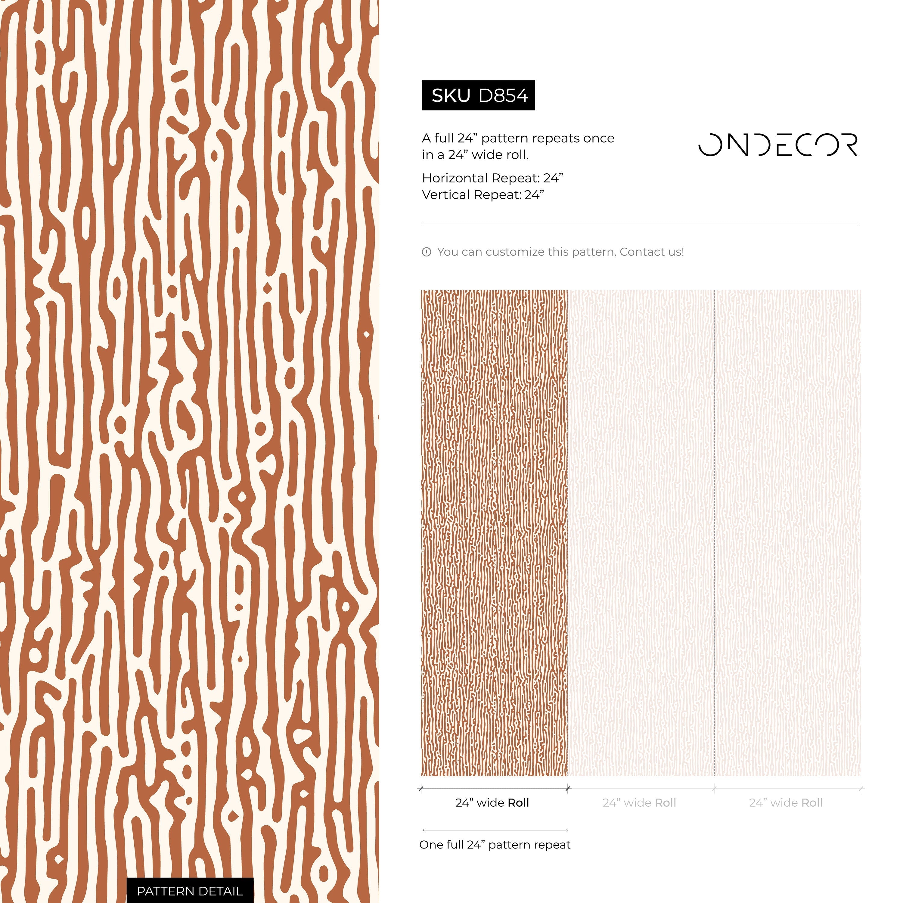 Abstract Wallpaper With Organic Wavy Lines In Terracotta And Cream - D854