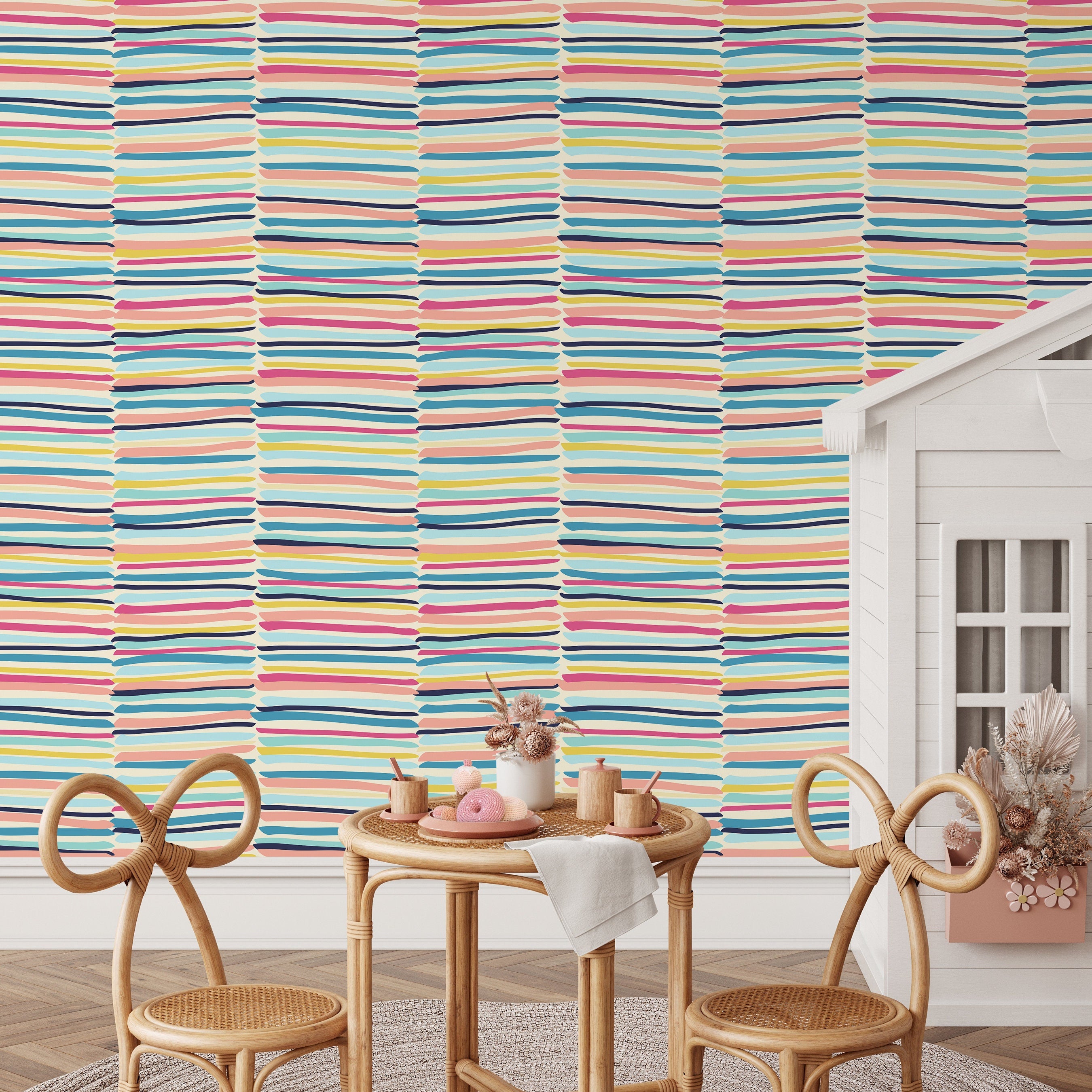 Abstract Wallpaper With Colorful Brush Strokes In Blue, Pink, And Yellow - D792
