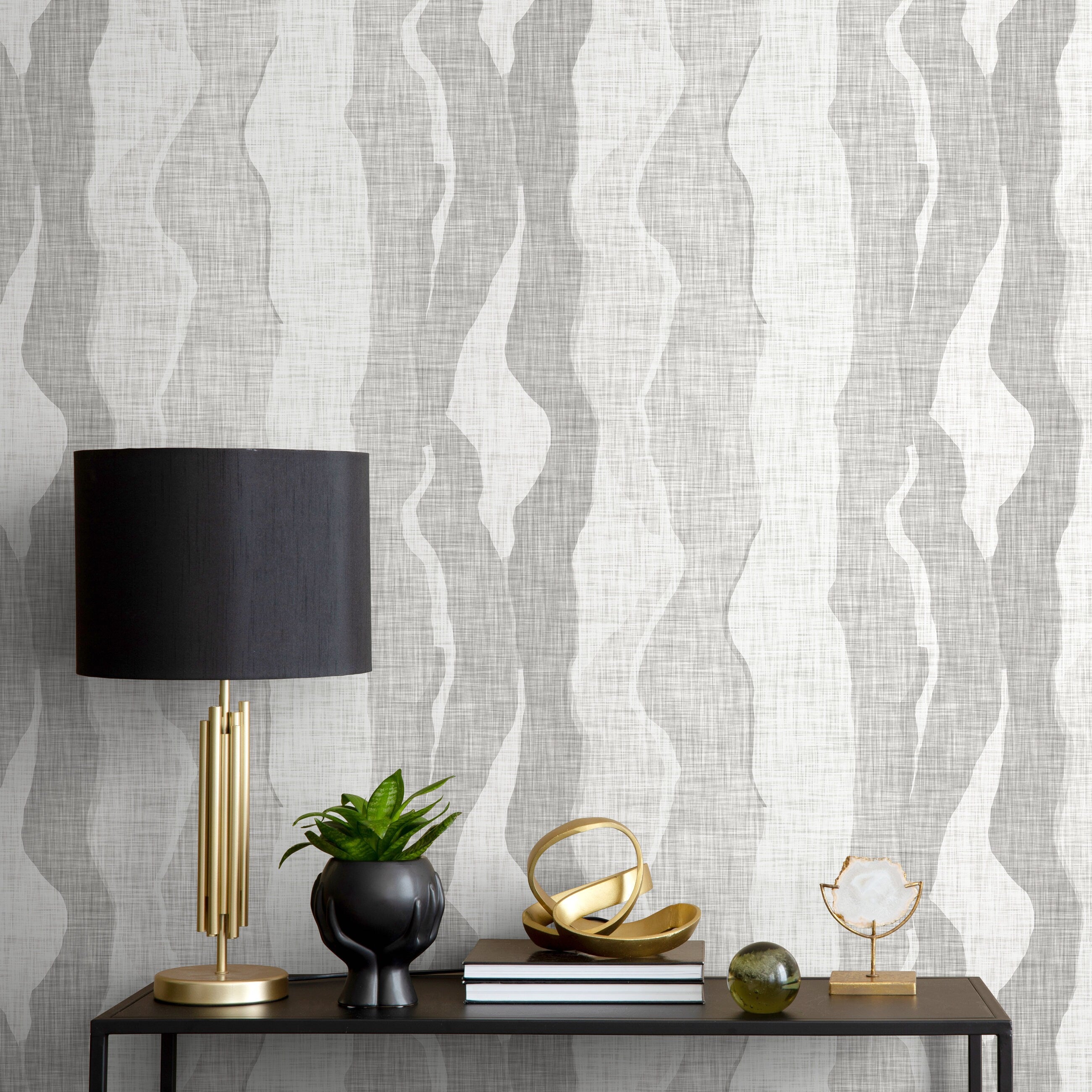 Abstract Wallpaper With Flowing Wave Shapes In Shades Of Gray - D797