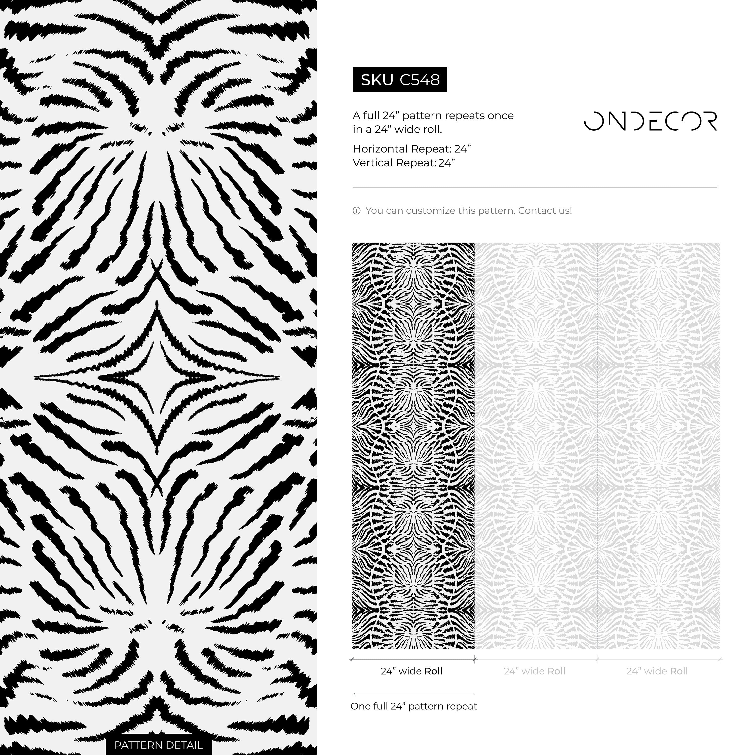 Abstract Wallpaper With A Symmetrical Zebra Stripe Motif In Black And White - C548
