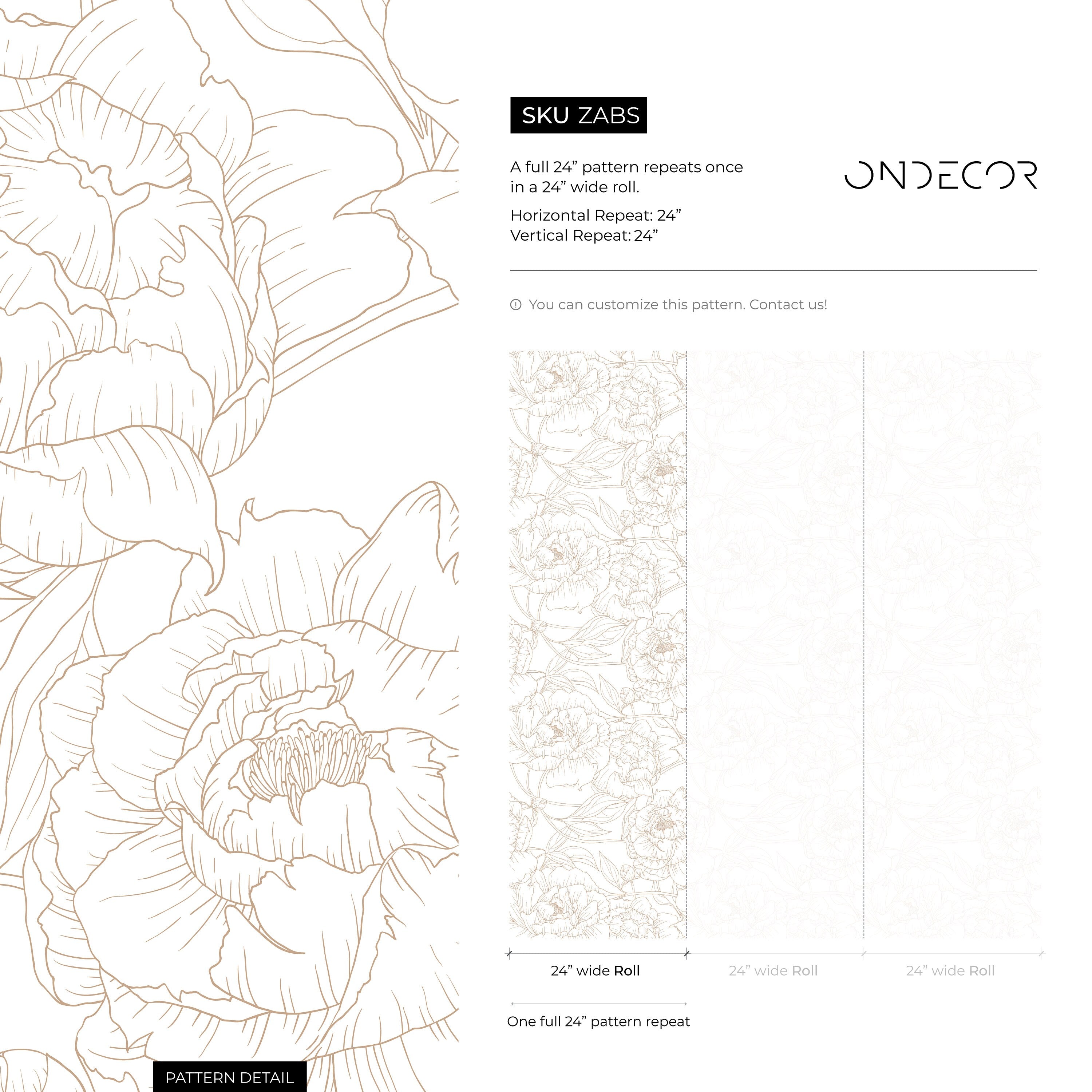 Minimalist Floral Wallpaper With Peony Line Art In Beige - Zabs