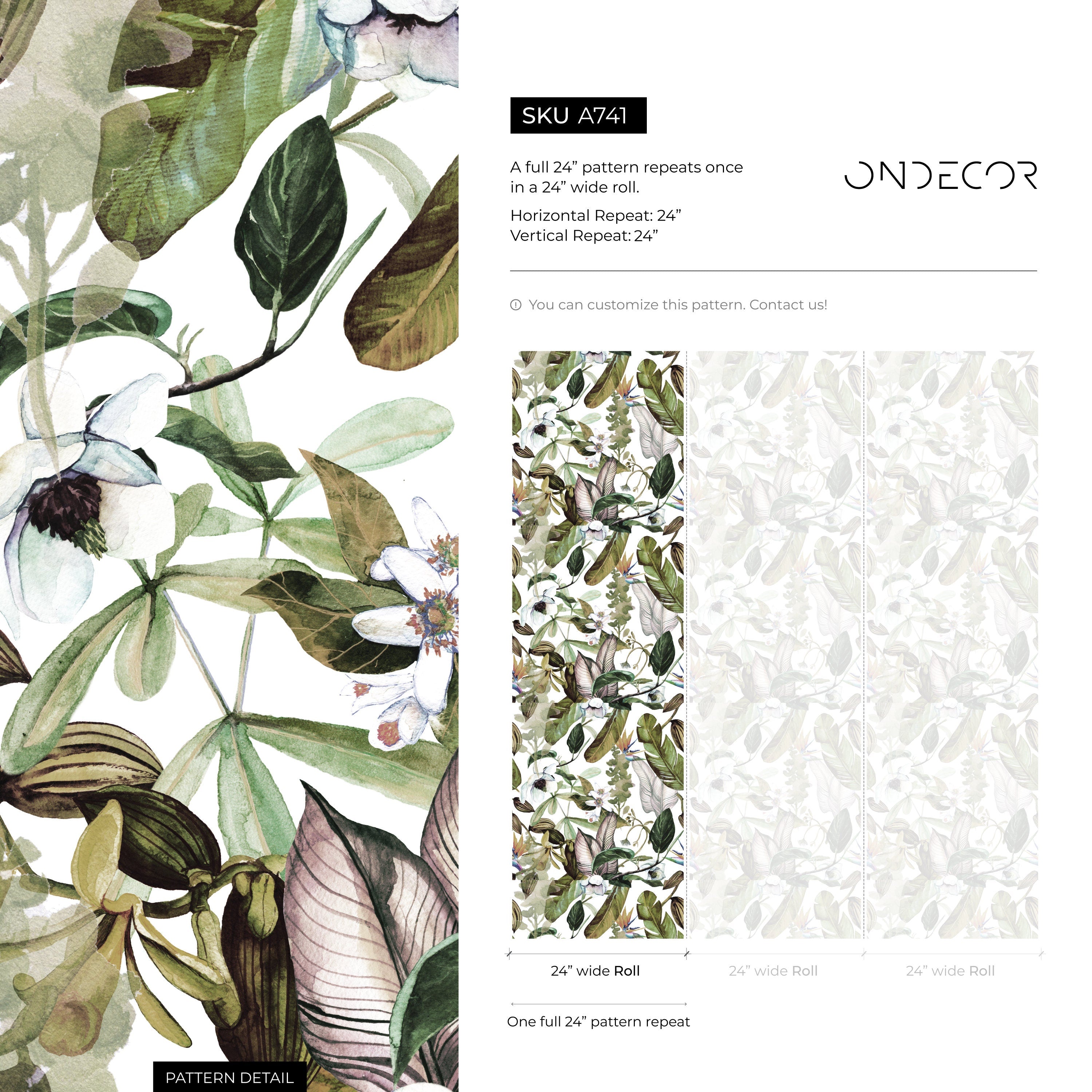 Botanical Wallpaper With A Lush Tropical Motif In Green, Brown, And Purple - A741