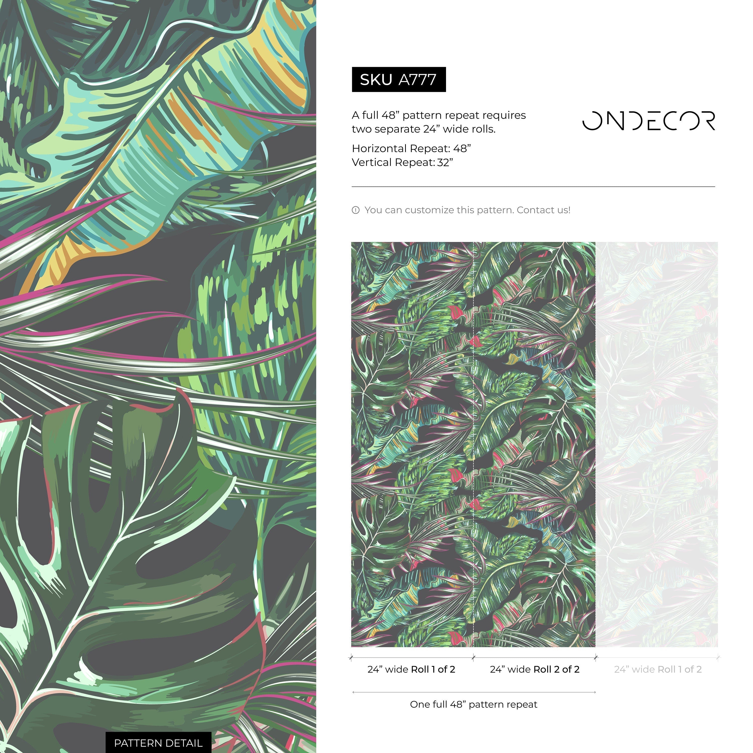 Tropical Wallpaper With A Lush Jungle Leaf Motif In Green And Pink - A777