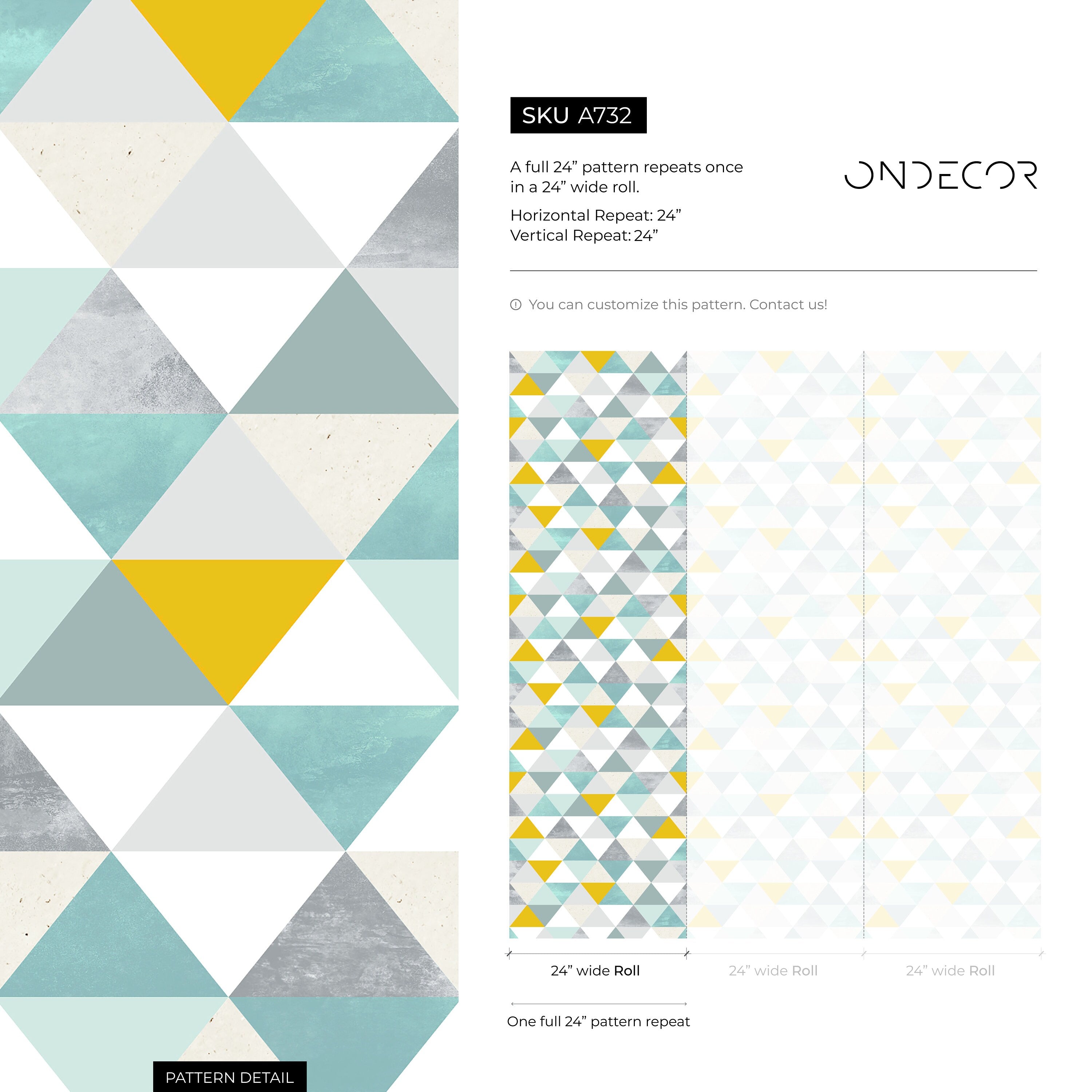 Geometric Wallpaper With A Textured Triangle Mosaic In Yellow, Teal, And Grey - A732
