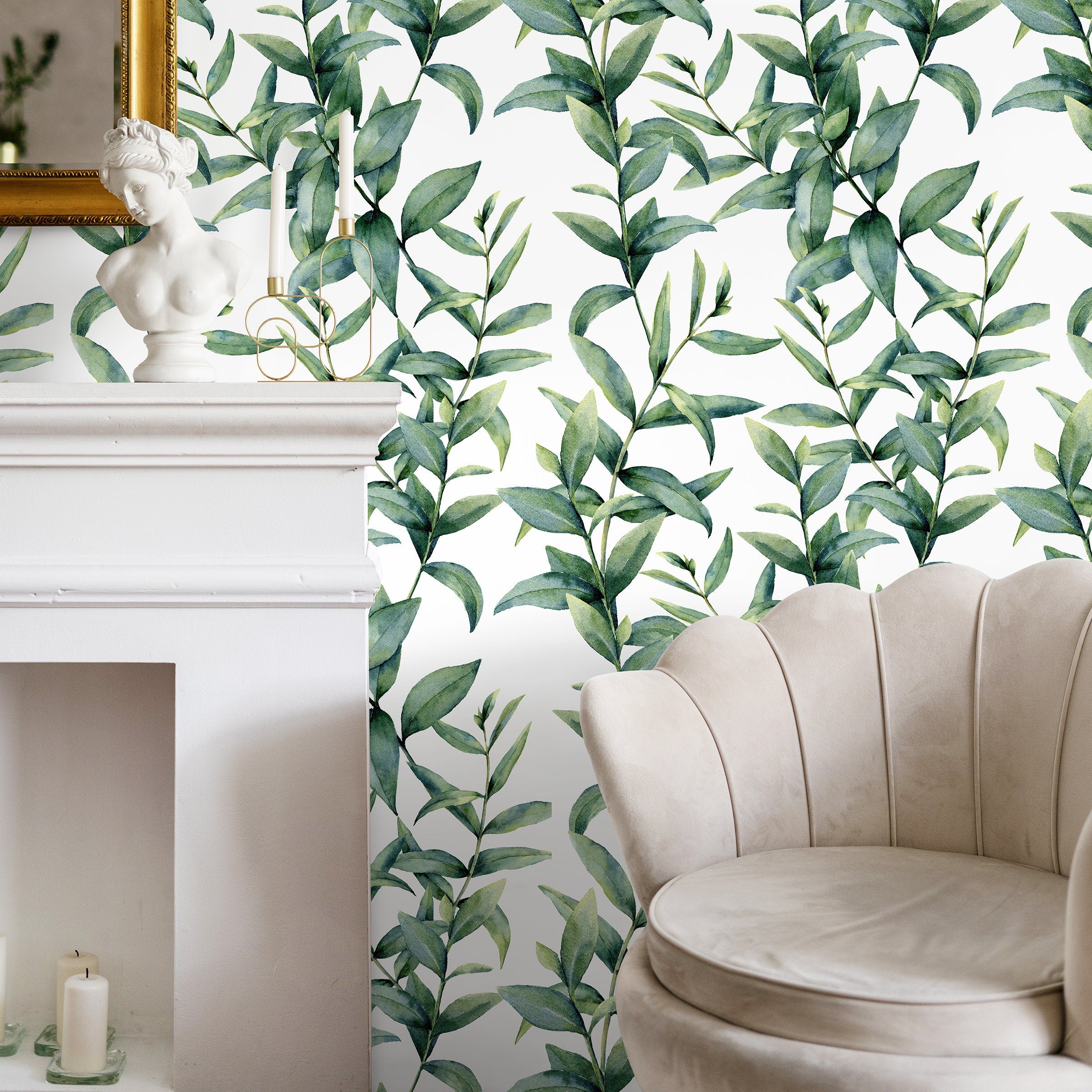 Botanical Wallpaper Featuring Watercolor Greenery In Green - A651