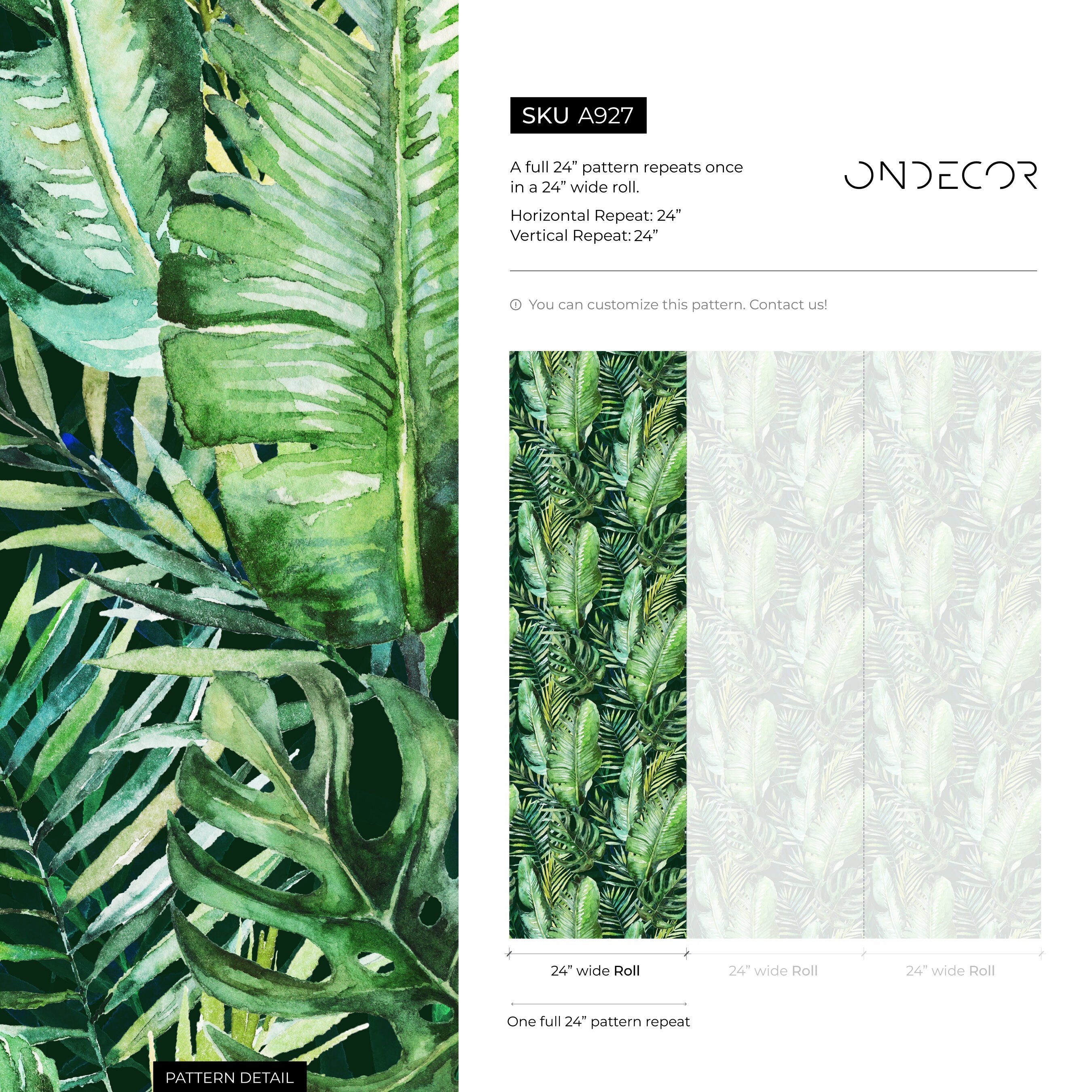 Tropical Wallpaper Featuring Watercolor Jungle Leaves In Green And Yellow - A927