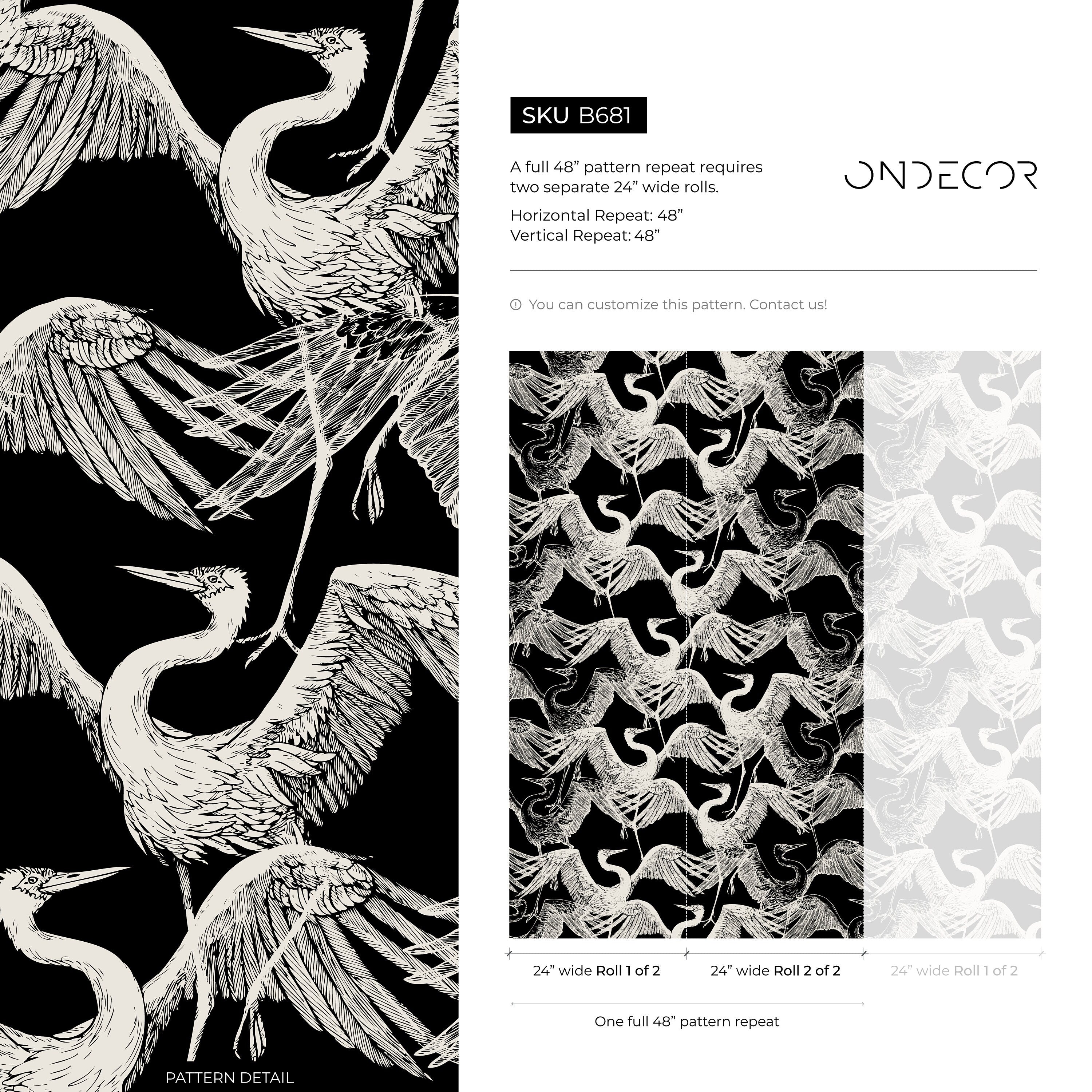Bird Wallpaper With An Elegant Heron Sketch In Black And White - B681