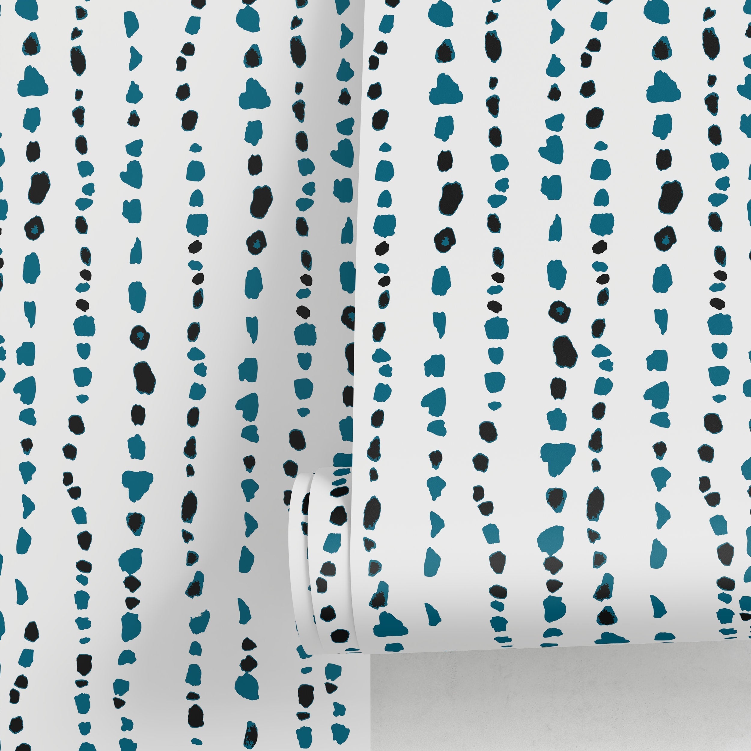 Abstract Wallpaper With Dotted Vertical Stripes In Teal And Black - A150