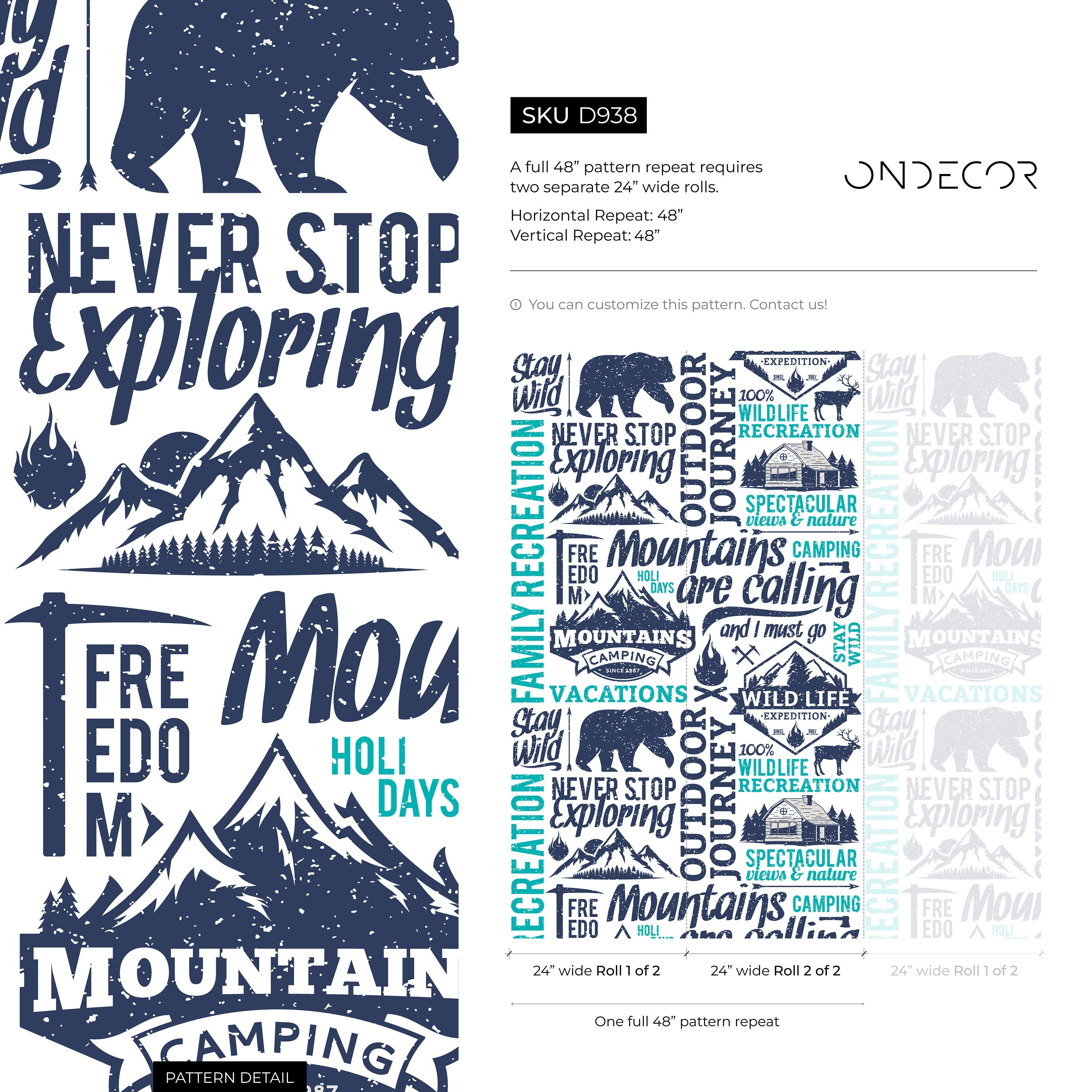 Modern Typography Wallpaper With A Rustic Outdoor Theme In Navy Blue And Teal - D938