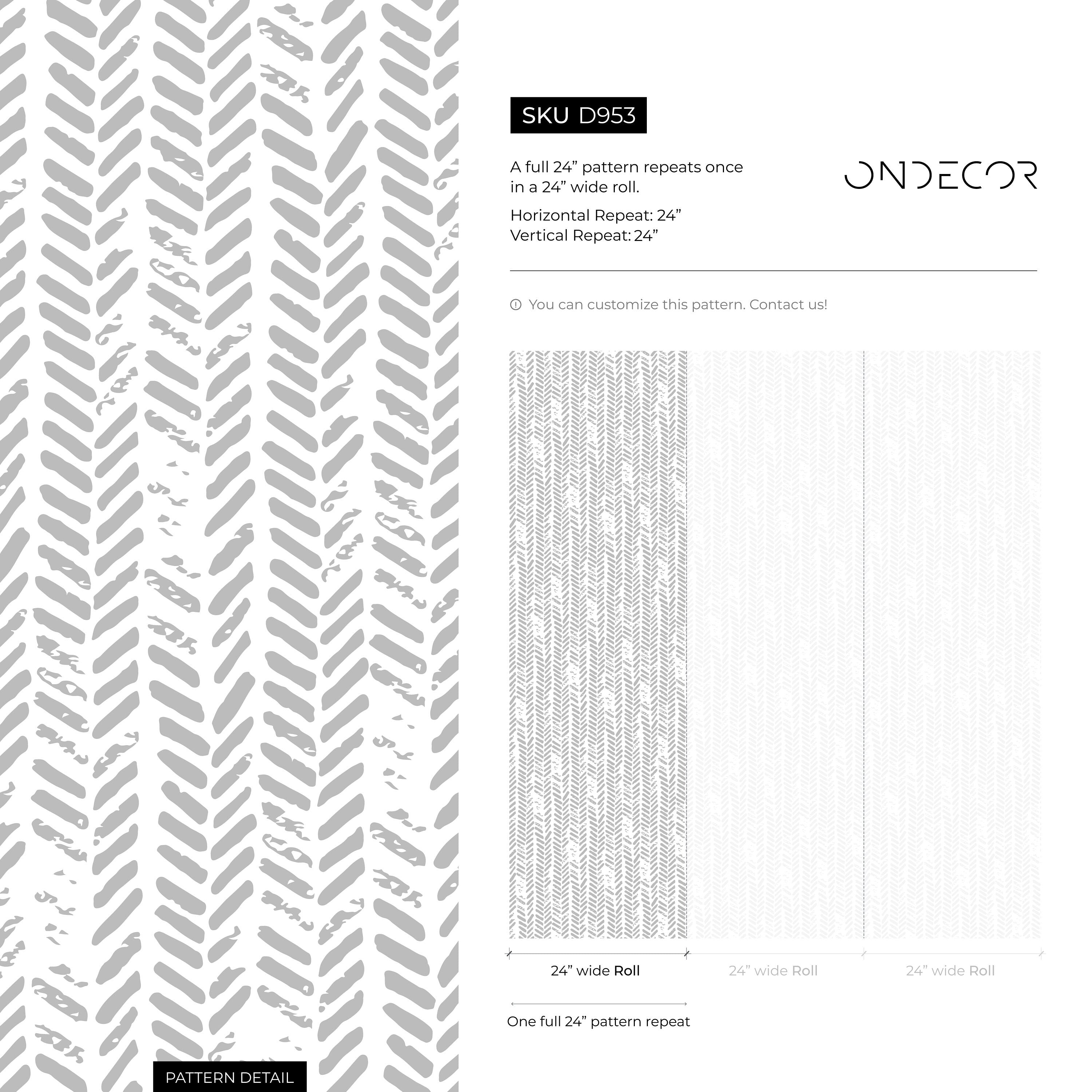 Herringbone Wallpaper With A Grunge Texture In Gray - D953