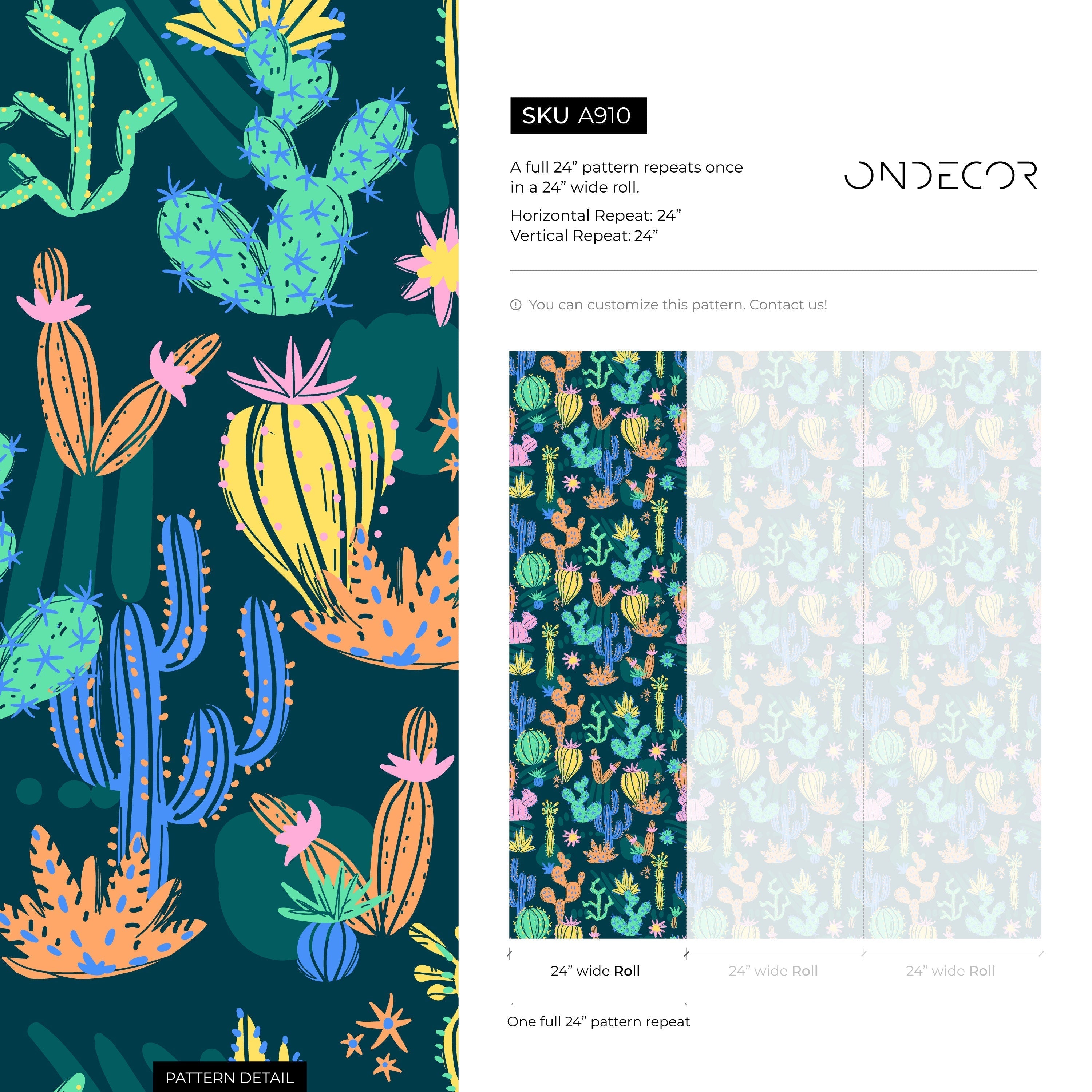 Cactus Wallpaper With Illustrated Desert Plants In Pink, Yellow, And Blue - A910
